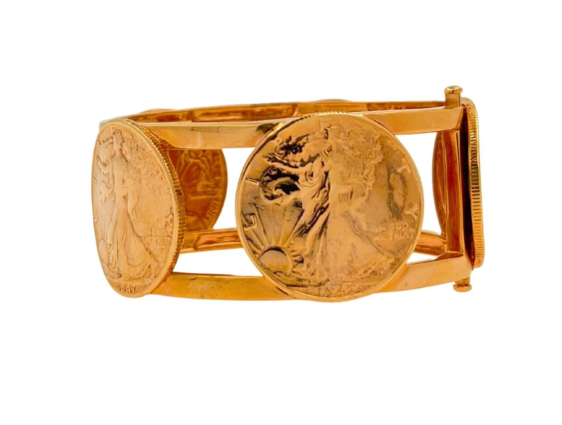 Genuine Vintage American USA Dollar Coin Rose Gold Vermeil Sterling Silver Wide