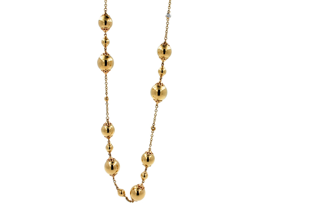 Golden Celestial Planets Spheres Globes Diamonds 18k Yellow Gold Long Necklace