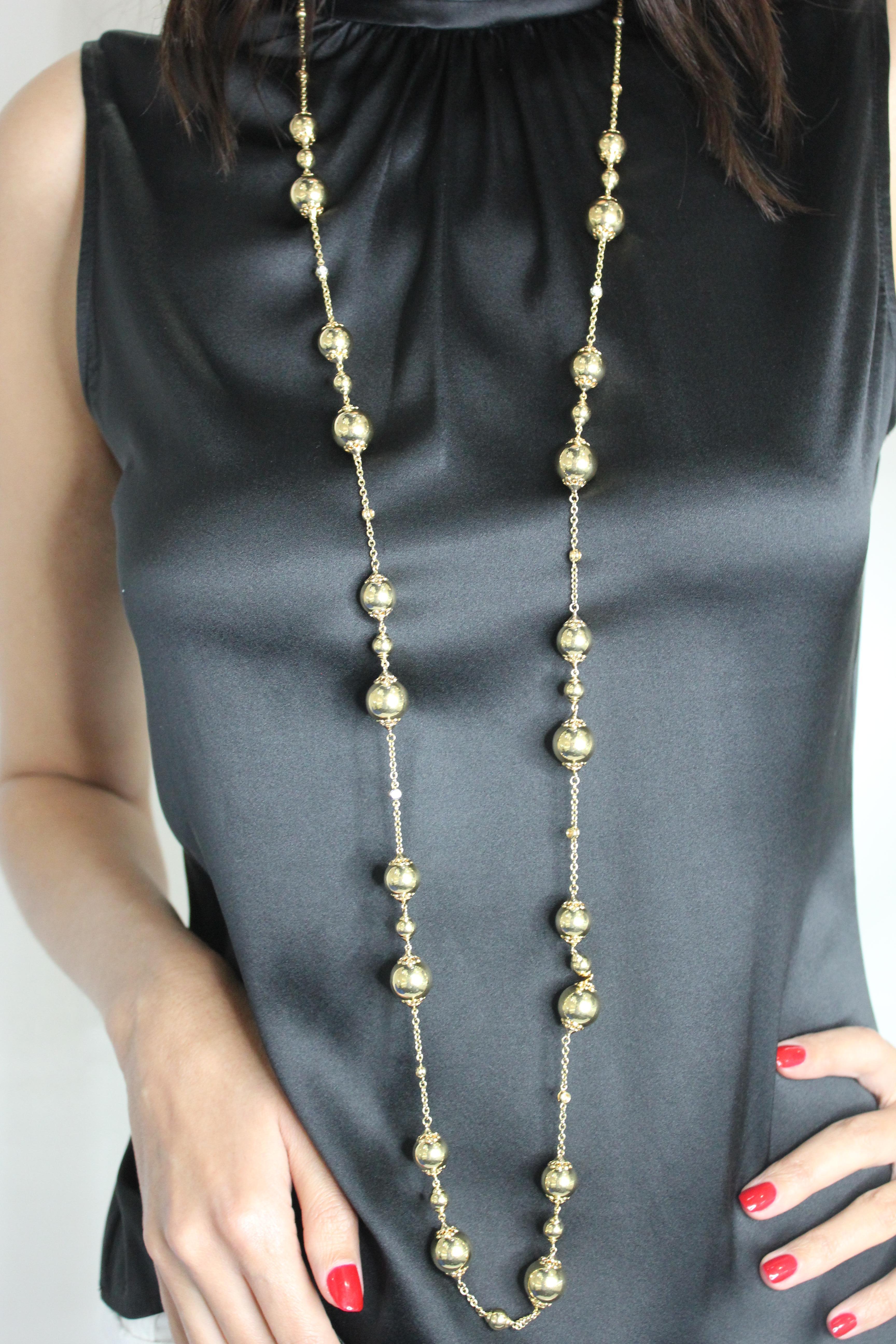 Golden Celestial Planets Spheres Globes Diamonds 18k Yellow Gold Long Necklace