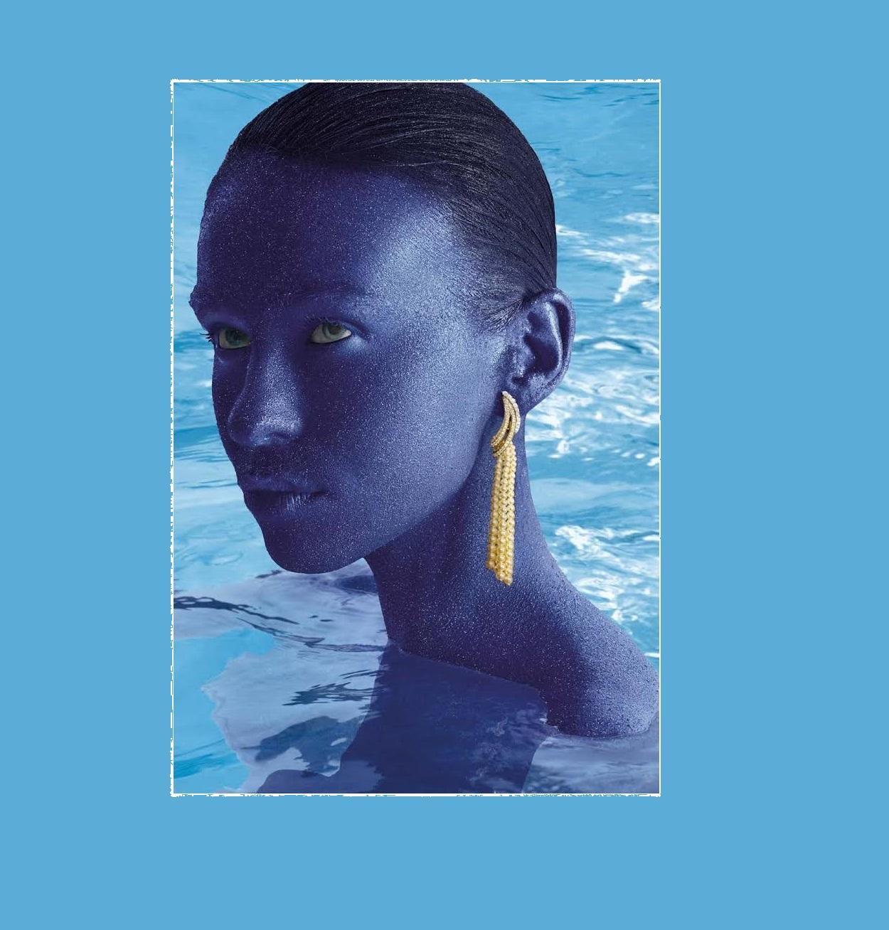 Golden White Akoya Pearl Gold Luxury Elegant Grape Cascade Wave Diamond Earrings