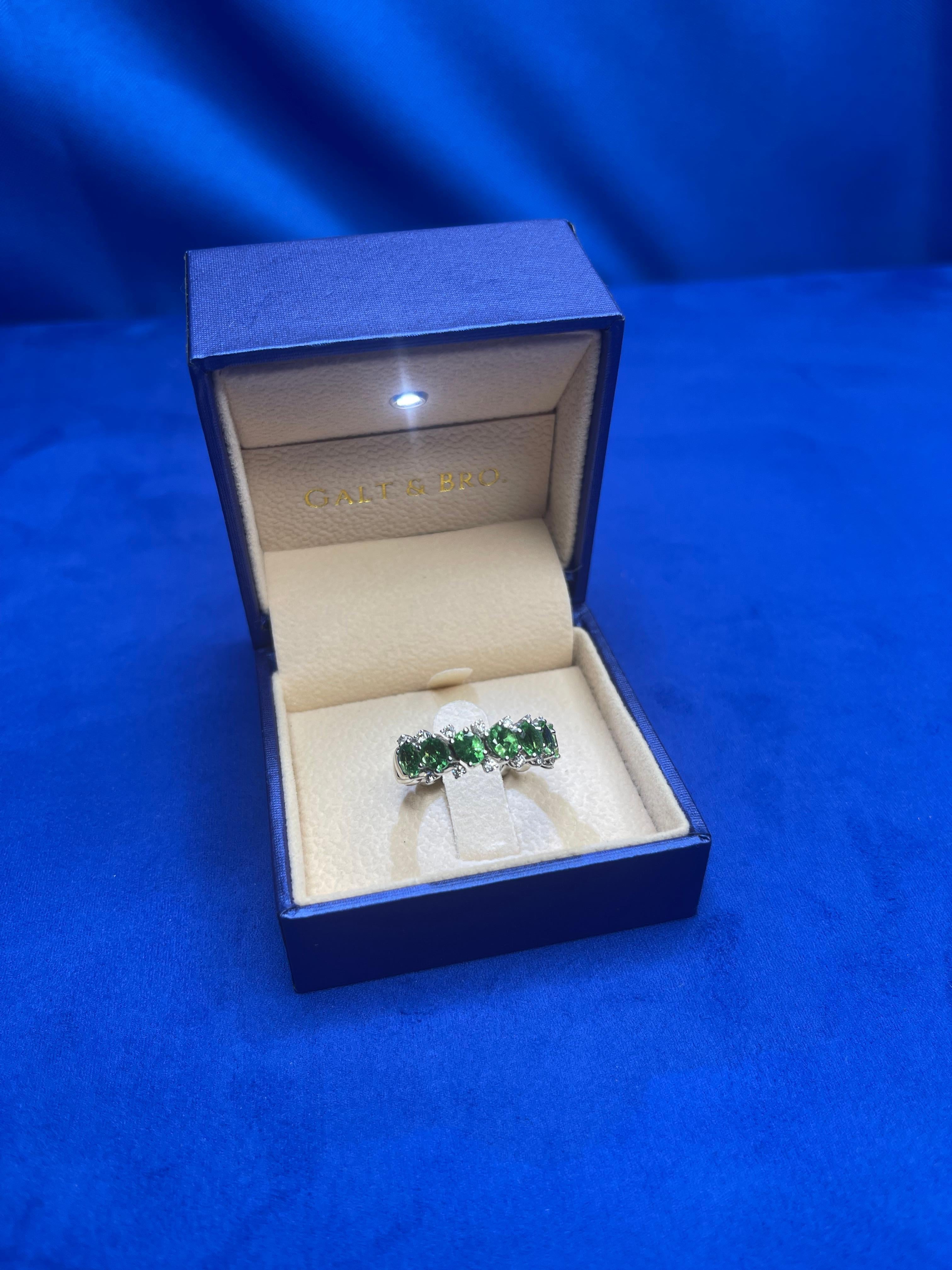 Green Garnet Tsavorite Eternity Diamond Band 18 Karat White Gold Unique Ring