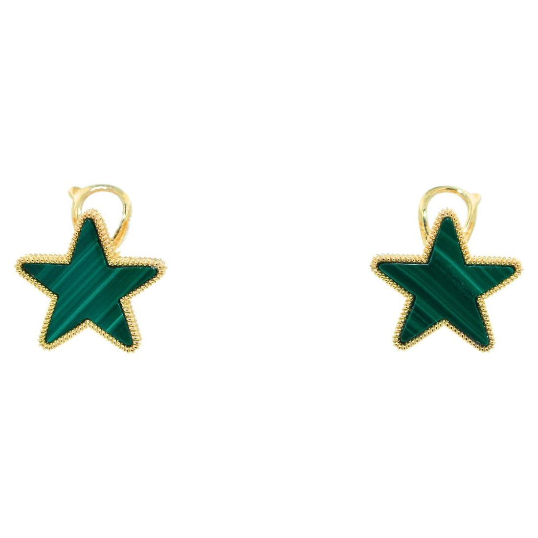 Green Malachite Star Galaxy Celestial Constellation Zodiac Yellow Gold Earrings