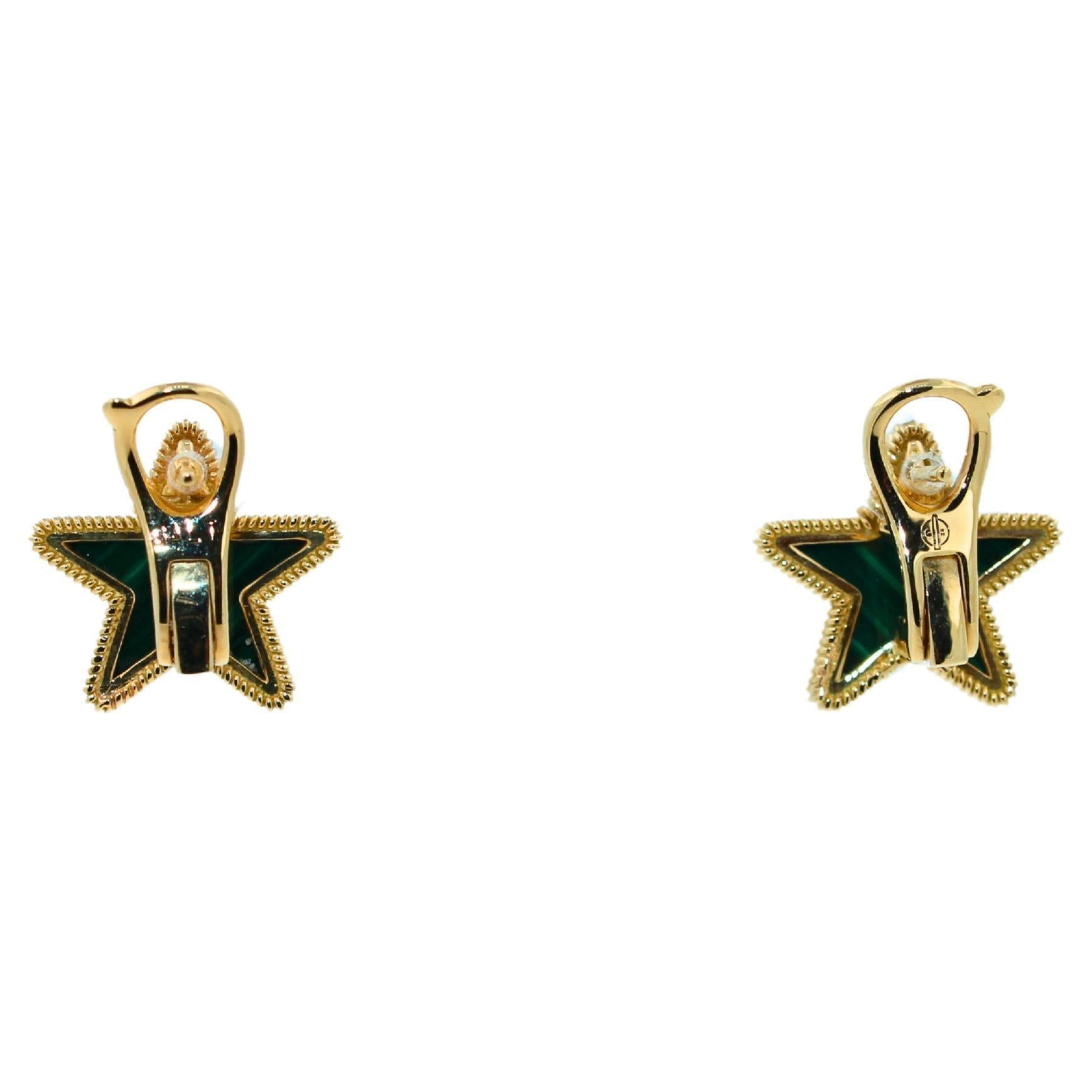 Green Malachite Star Galaxy Celestial Constellation Zodiac Yellow Gold Earrings