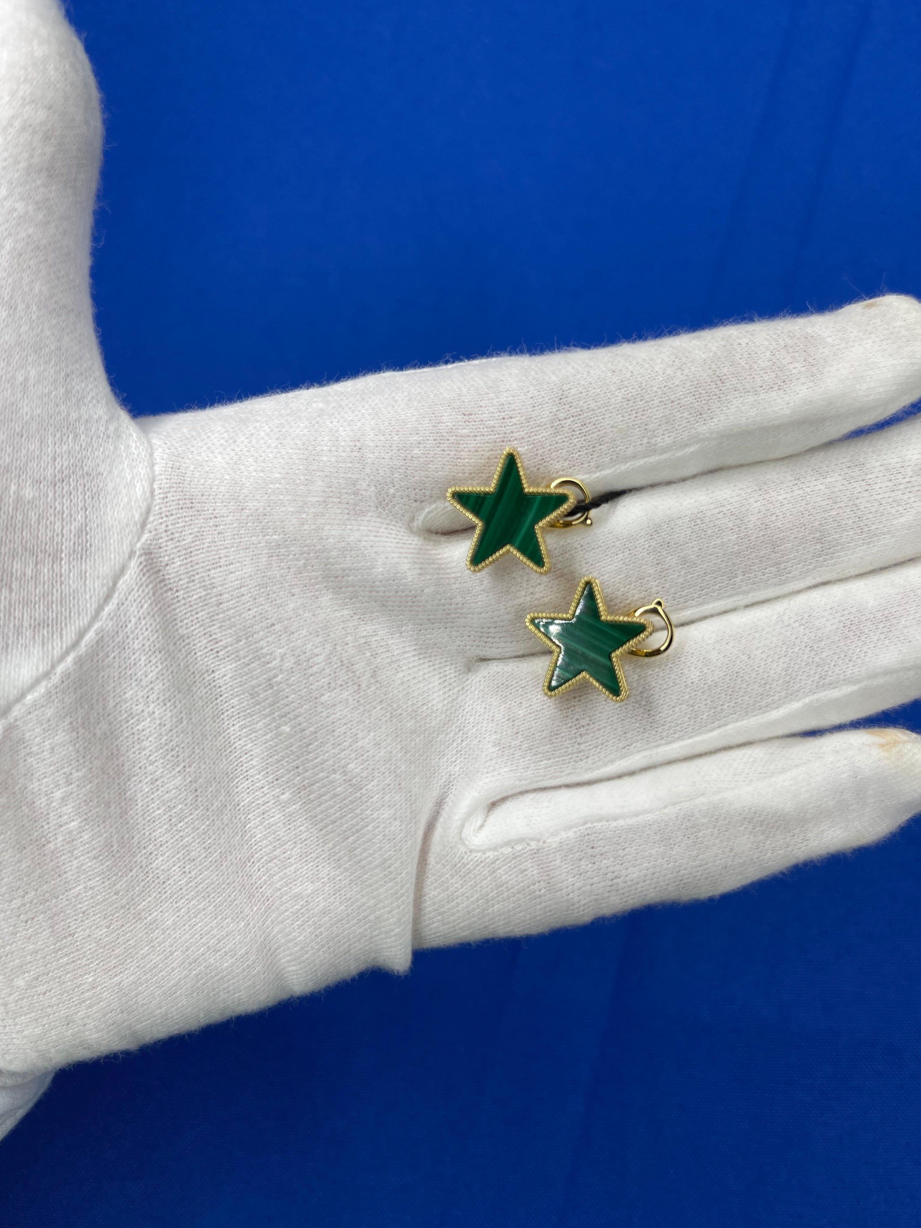 Green Malachite Star Galaxy Celestial Constellation Zodiac Yellow Gold Earrings
