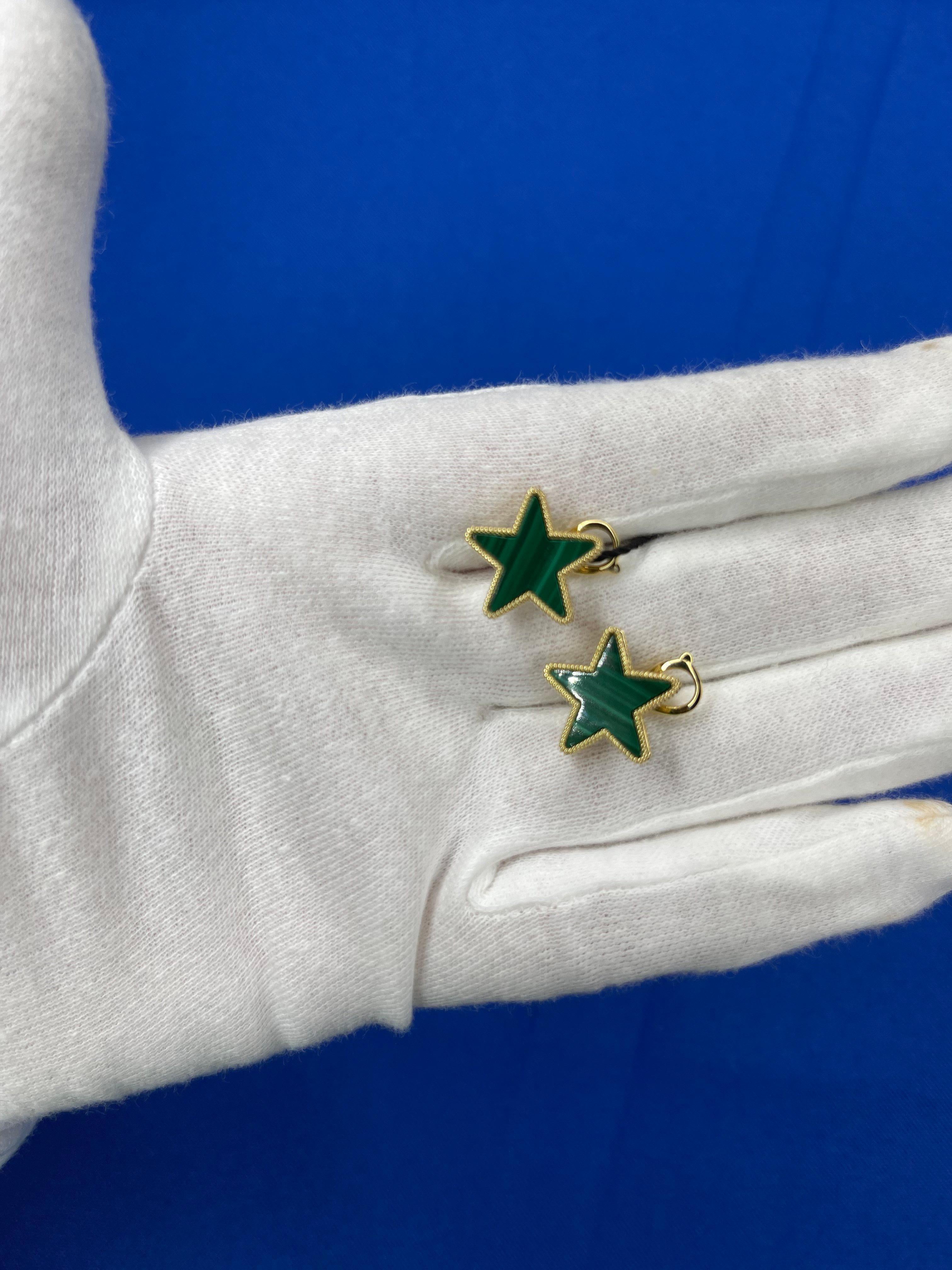 Green Malachite Star Galaxy Celestial Constellation Zodiac Yellow Gold Earrings