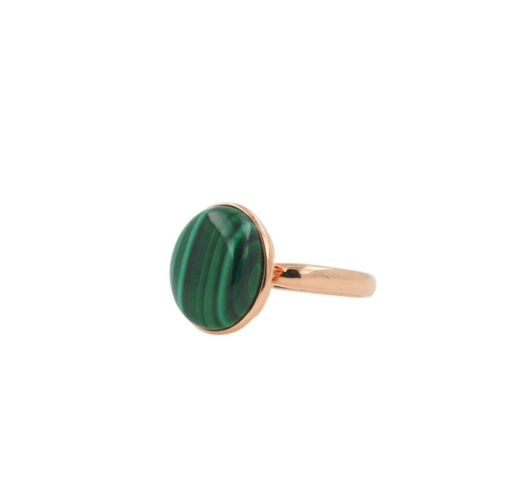 Green Oval Shape Malachite Statement Cocktail Promise Unique 14 Karat Rose Gold