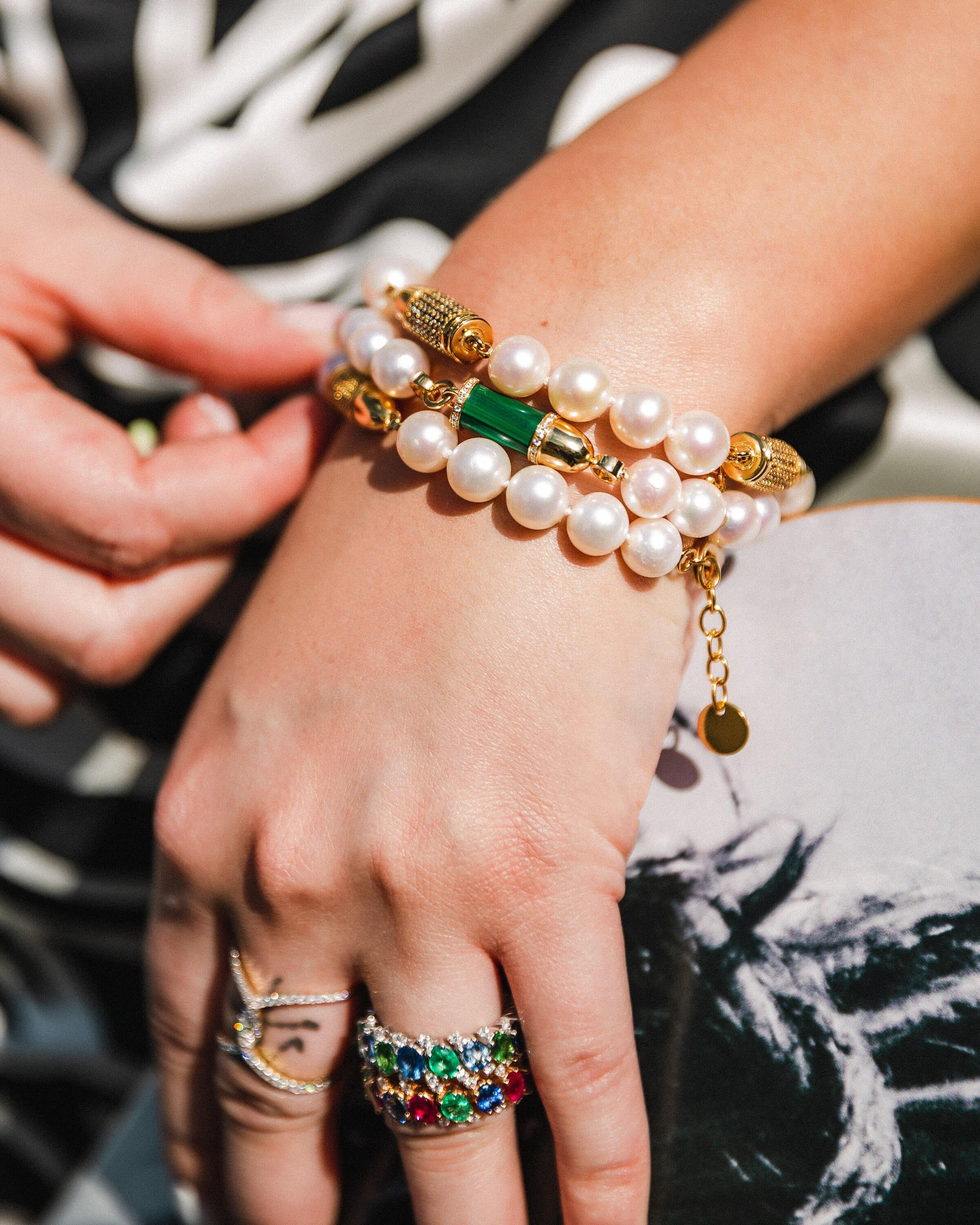 Blue Sapphire Pave Set Gemstone Silver Rocket Bullet White Pearl Sterling Silver