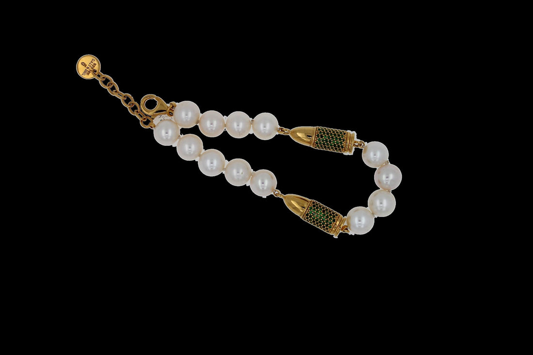 Green Tsavorite Pave Set Gemstone Gold Rocket Bullet White Pearl Sterling Silver