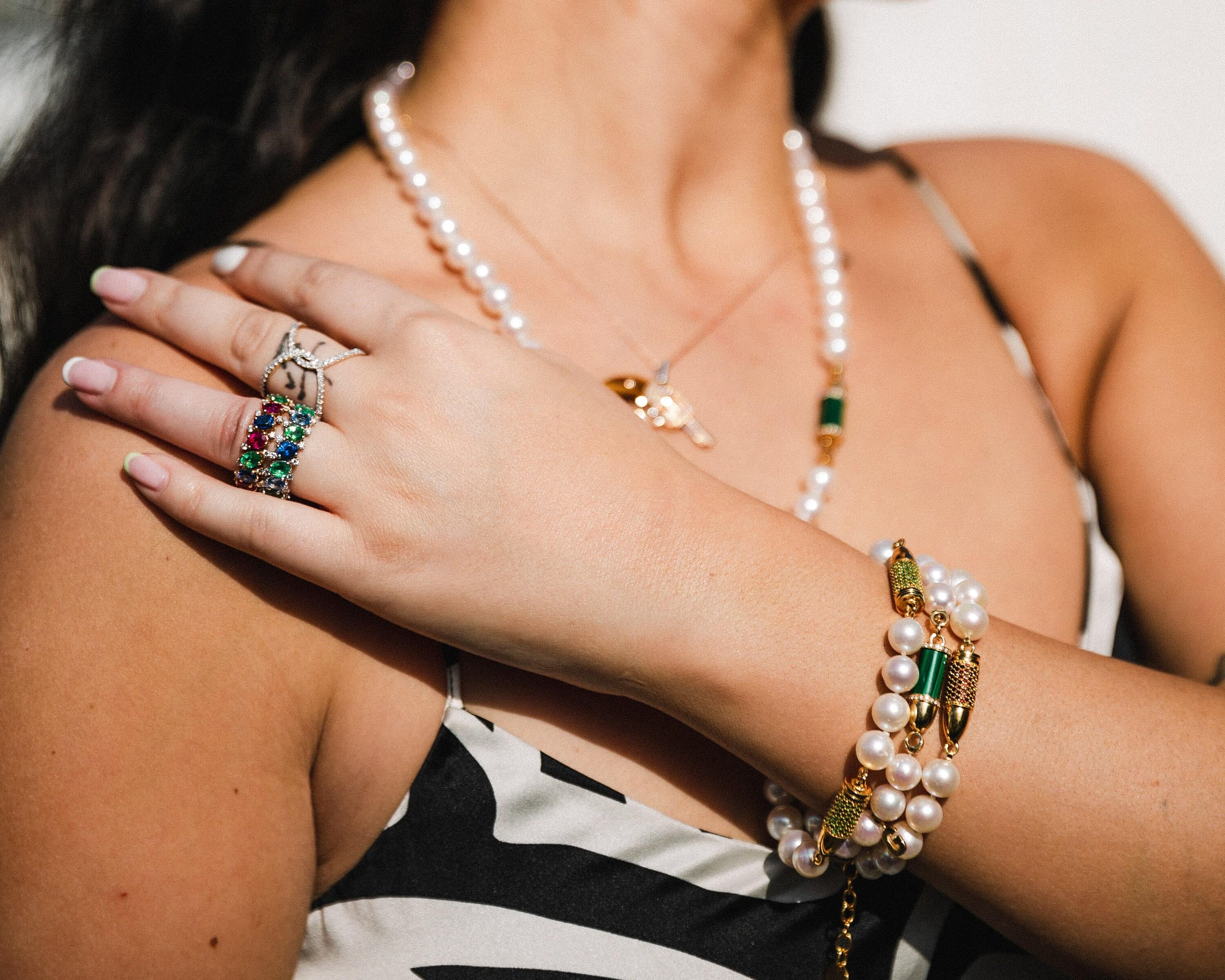 Black Spinel Pave Set Gemstone Gold Rocket Bullet Grey Silver Pearl Sterling Sil