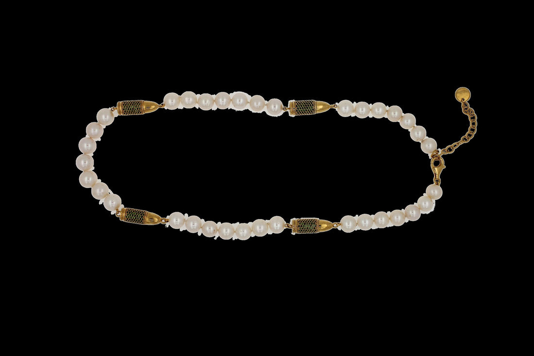 Green Tsavorite Pave Set Gold Rocket Bullet White Pearl 18K Gold Vermeil Sterlin