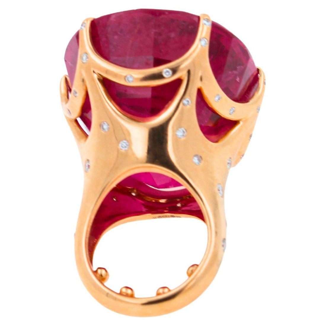 Huge Unique 110 Carats Red Pink Maroon Rubellite 18k Rose Gold Diamond Ring