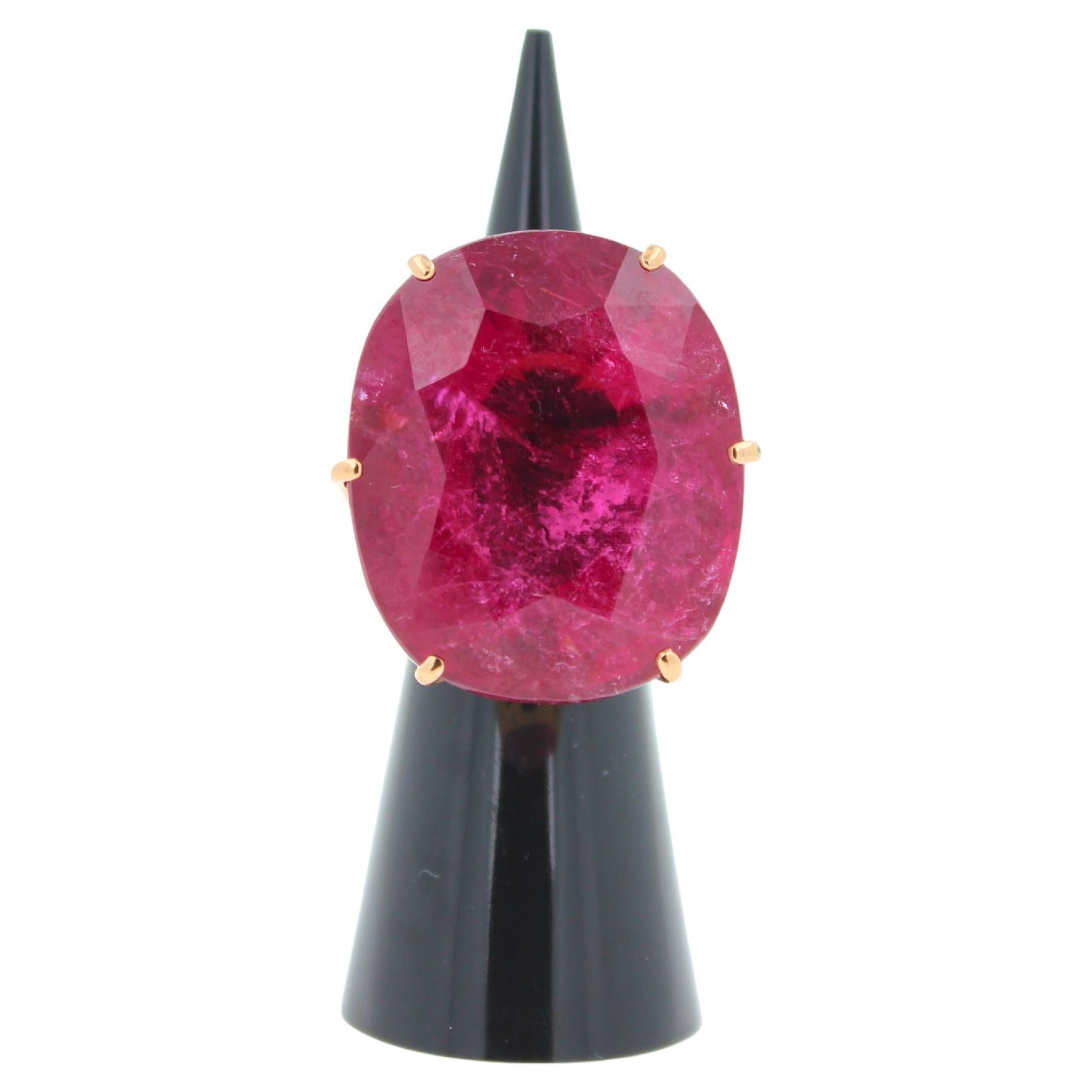 Huge Unique 110 Carats Red Pink Maroon Rubellite 18k Rose Gold Diamond Ring