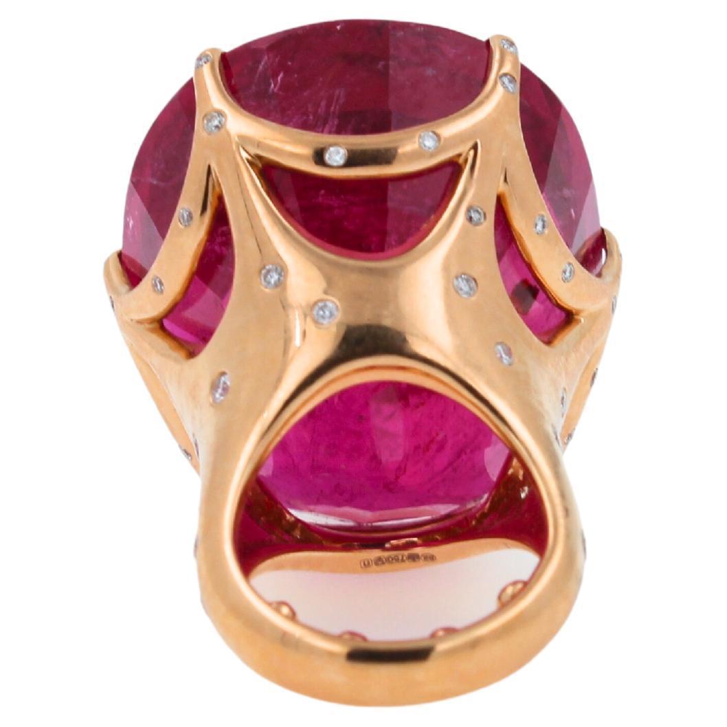 Huge Unique 110 Carats Red Pink Maroon Rubellite 18k Rose Gold Diamond Ring