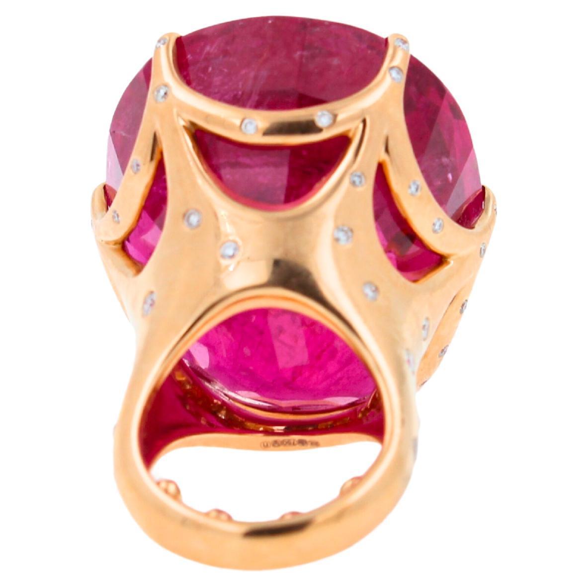 Huge Unique 110 Carats Red Pink Maroon Rubellite 18k Rose Gold Diamond Ring
