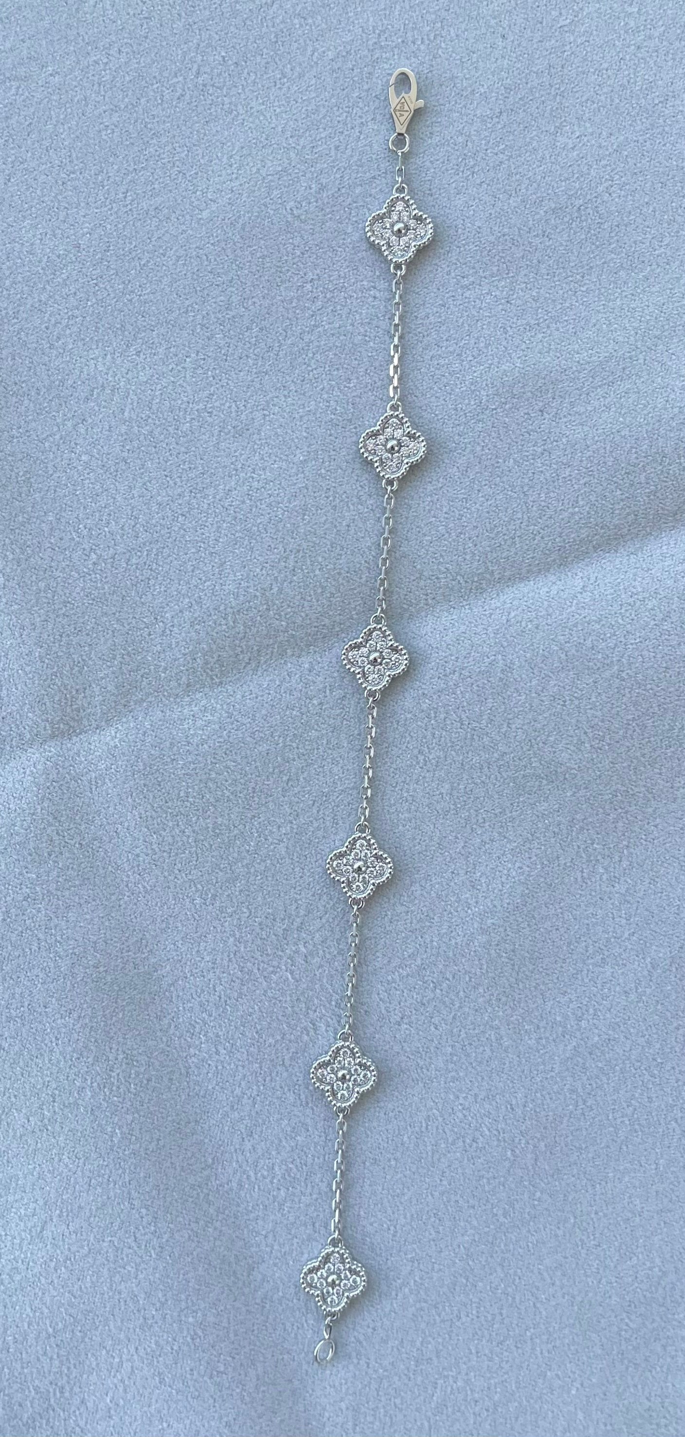 Van Cleef & Arpels Sweet Alhambra Diamond Pave 6 Motifs 18K White Gold Bracelet