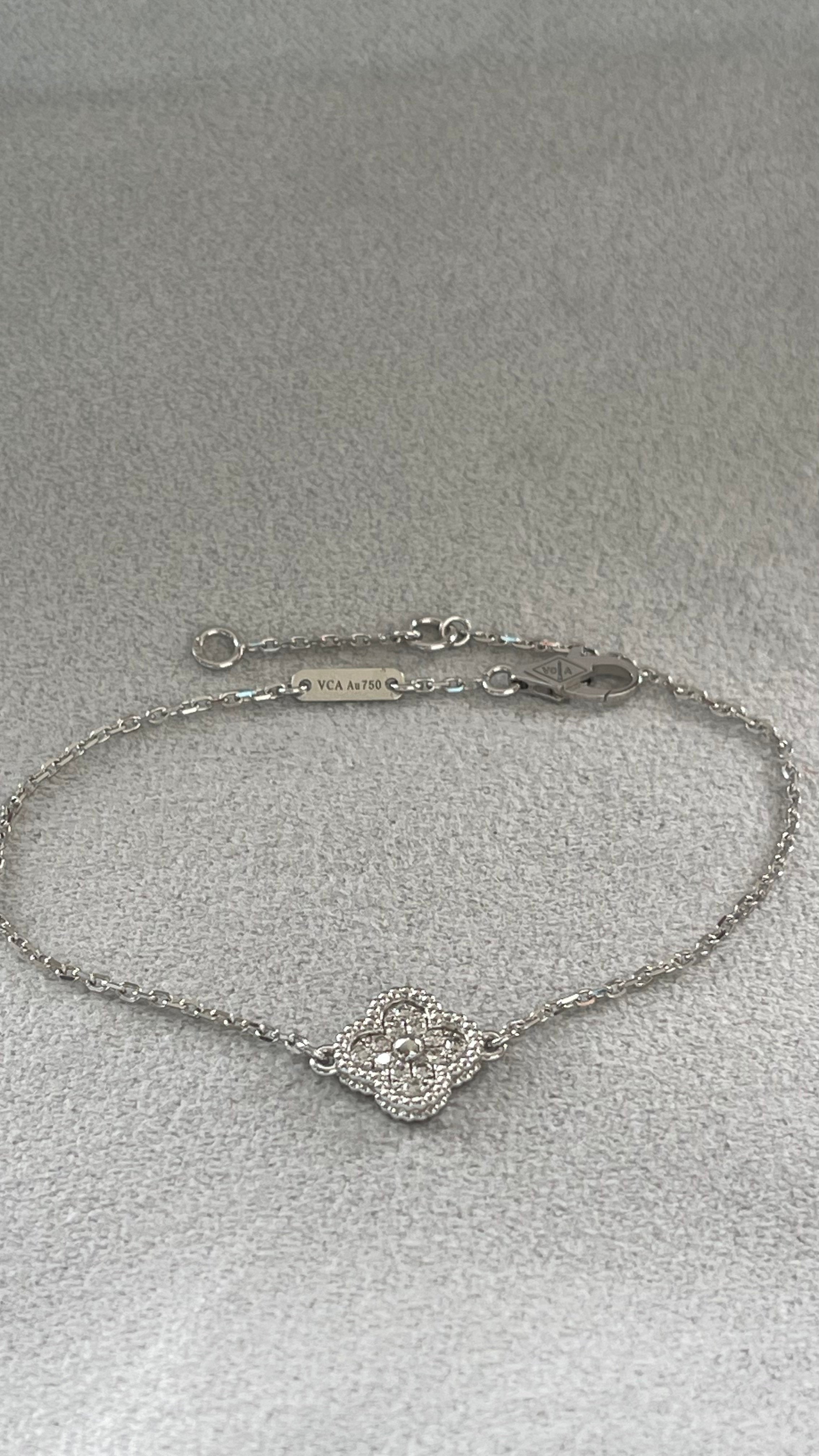 Van Cleef & Arpels Sweet Alhambra Diamond Pave 1 Motif 18K White Gold Bracelet