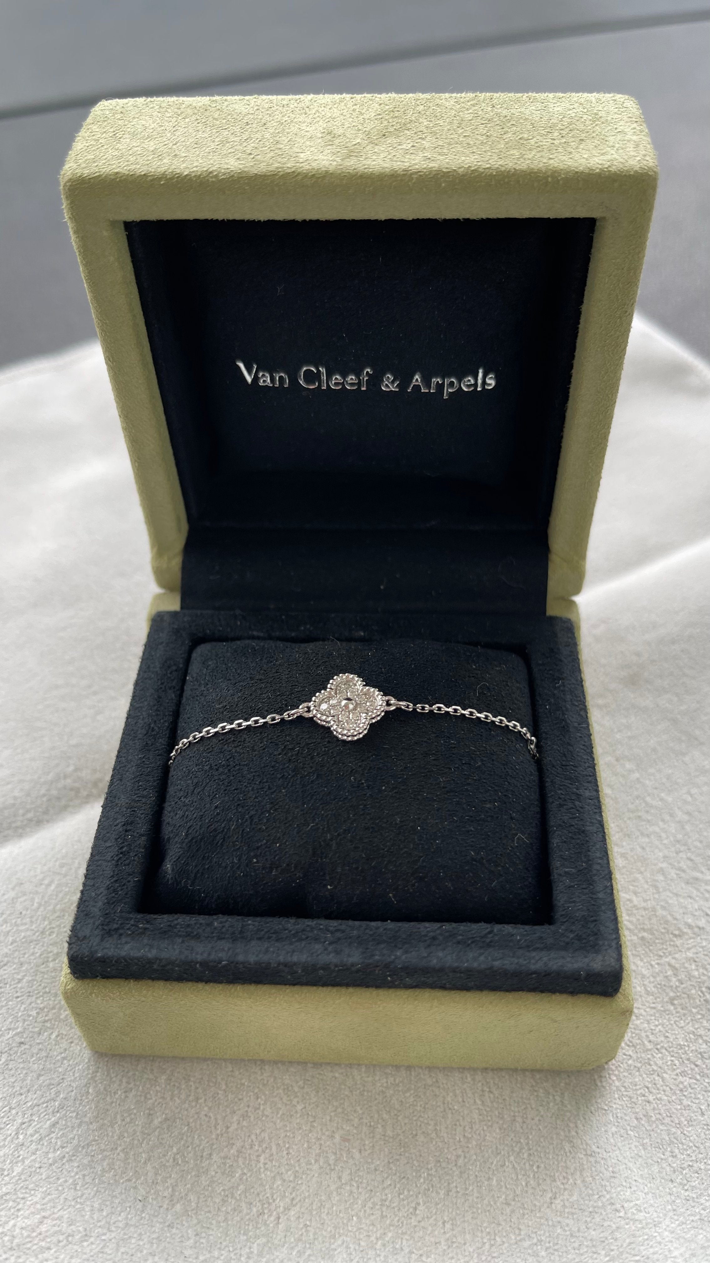 Van Cleef & Arpels Sweet Alhambra Diamond Pave 1 Motif 18K White Gold Bracelet