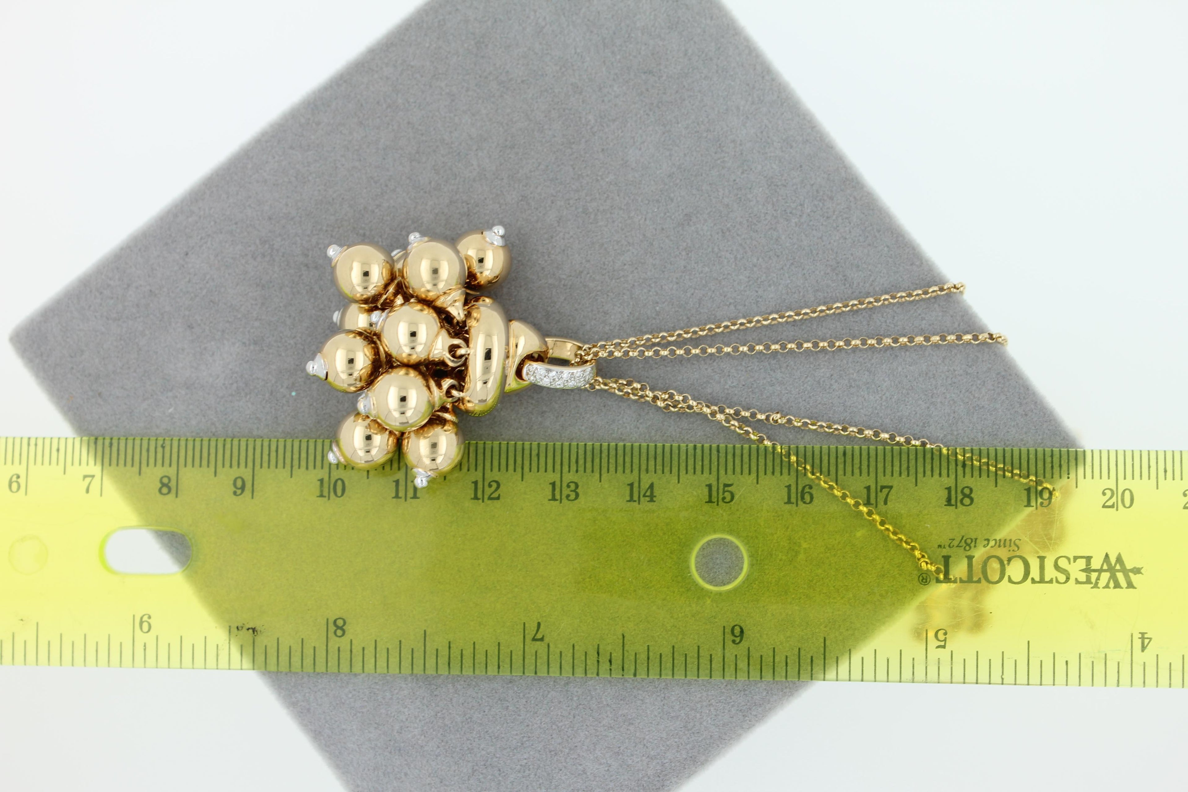 Diamonds Golden Spheres Gold Balls Geometric Bells Motif 18K Gold Necklace