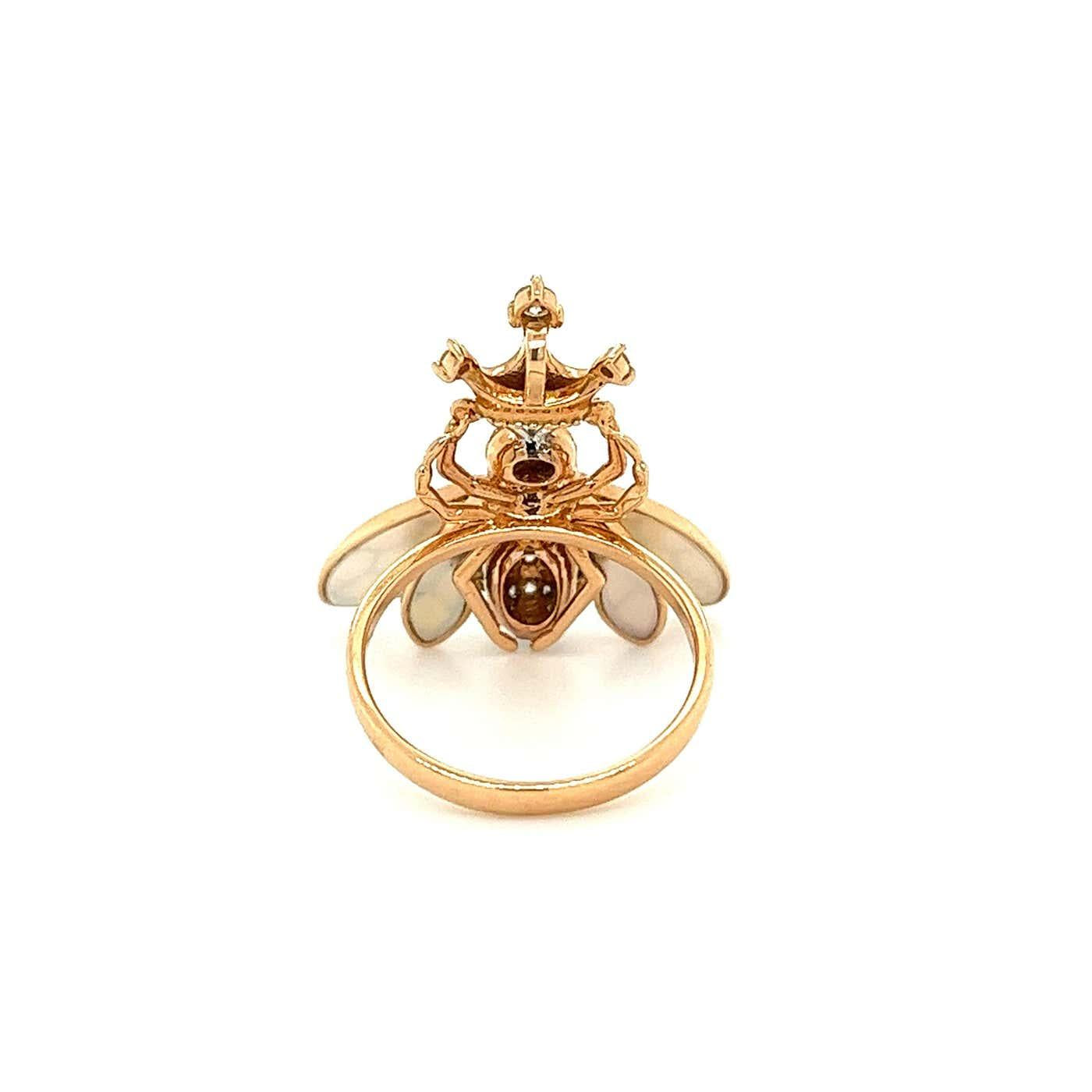 Pink Tourmaline & Diamond Pave Bee 18K Rose Gold Animal Ring