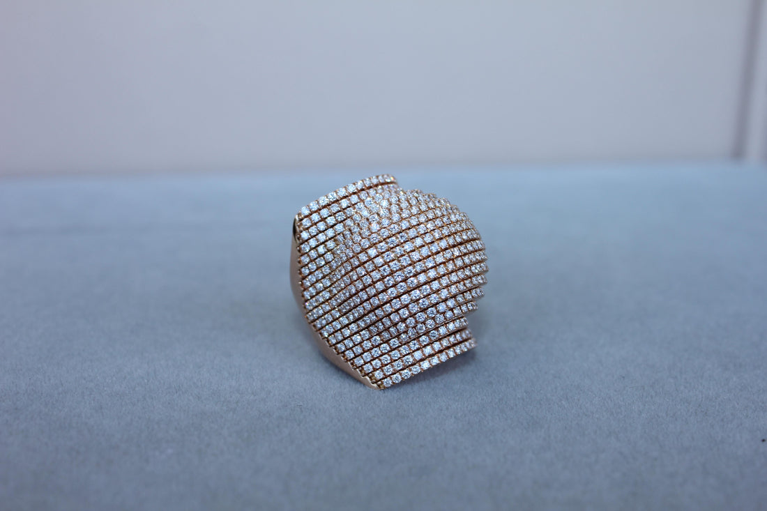 Palmiero Unique White Diamond Brilliant Pave 18 Karat Rose Gold Unique Dome Ring
