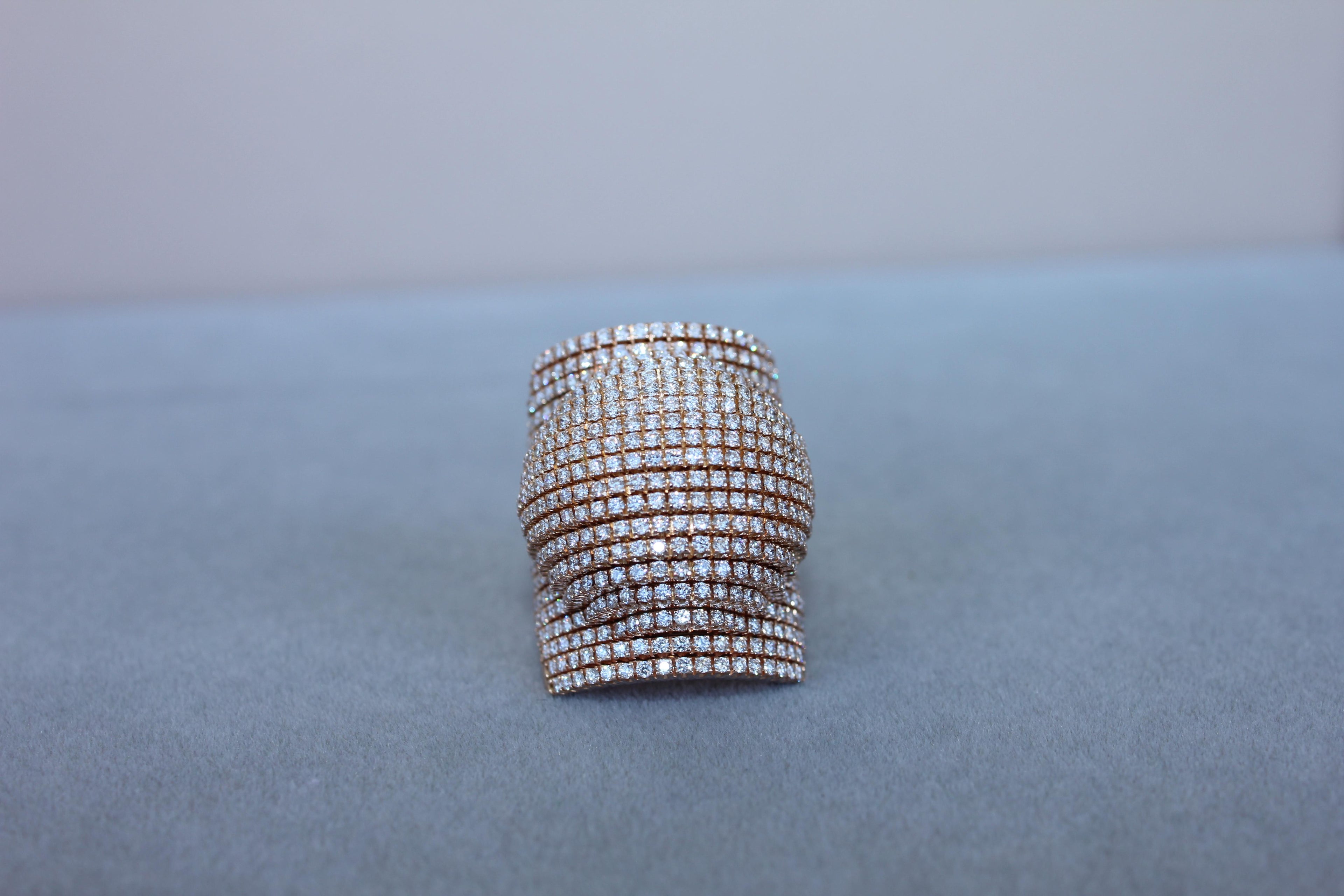 Palmiero Unique White Diamond Brilliant Pave 18 Karat Rose Gold Unique Dome Ring