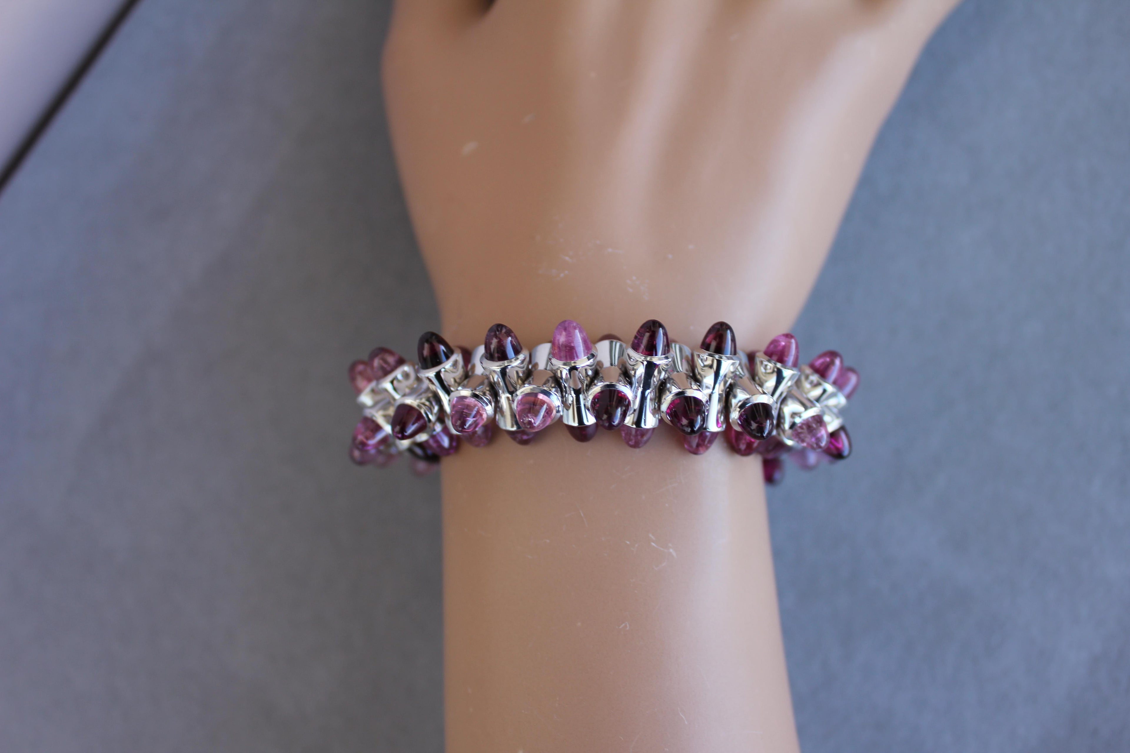 Tamara Commoli Pink Tourmaline Rubellite Mikado 18K White Gold Unique Bracelet