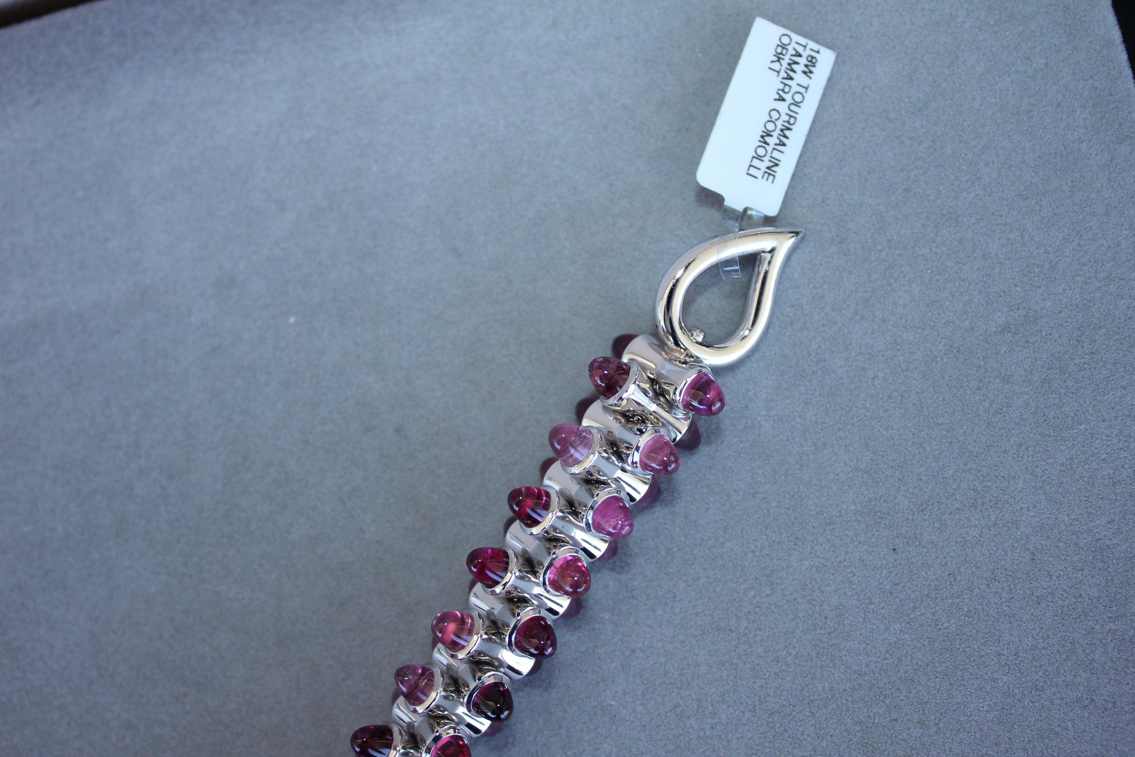 Tamara Commoli Pink Tourmaline Rubellite Mikado 18K White Gold Unique Bracelet