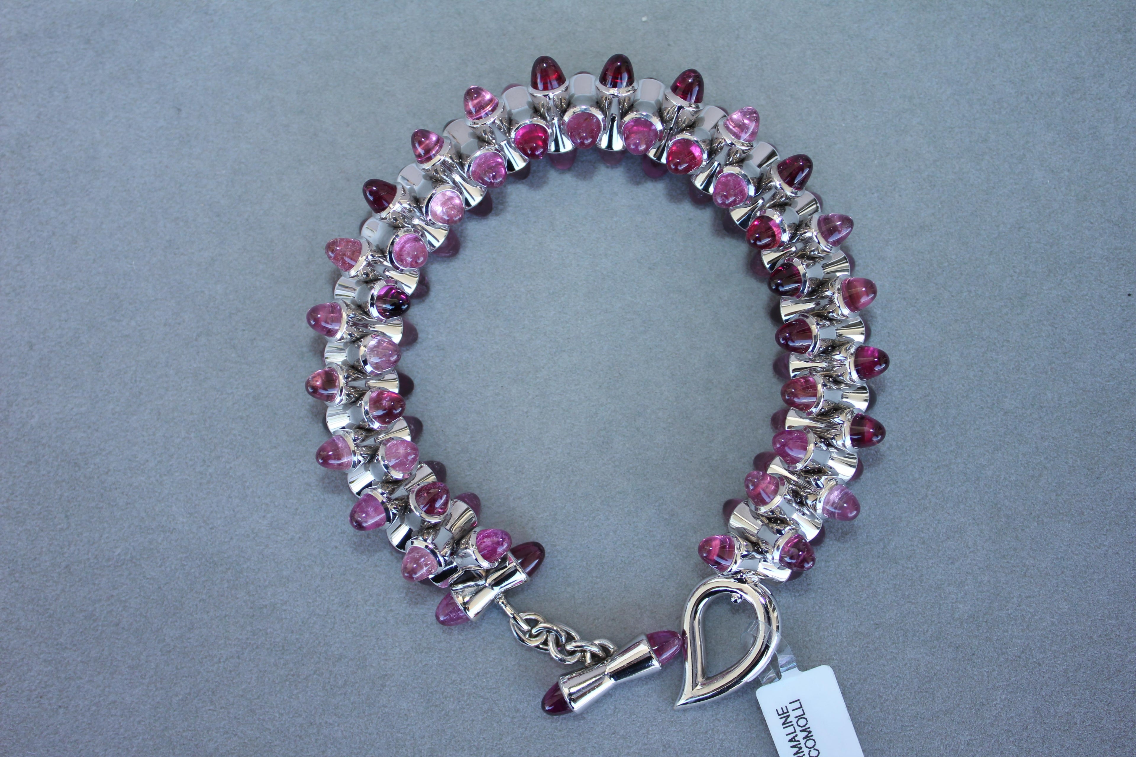 Tamara Commoli Pink Tourmaline Rubellite Mikado 18K White Gold Unique Bracelet