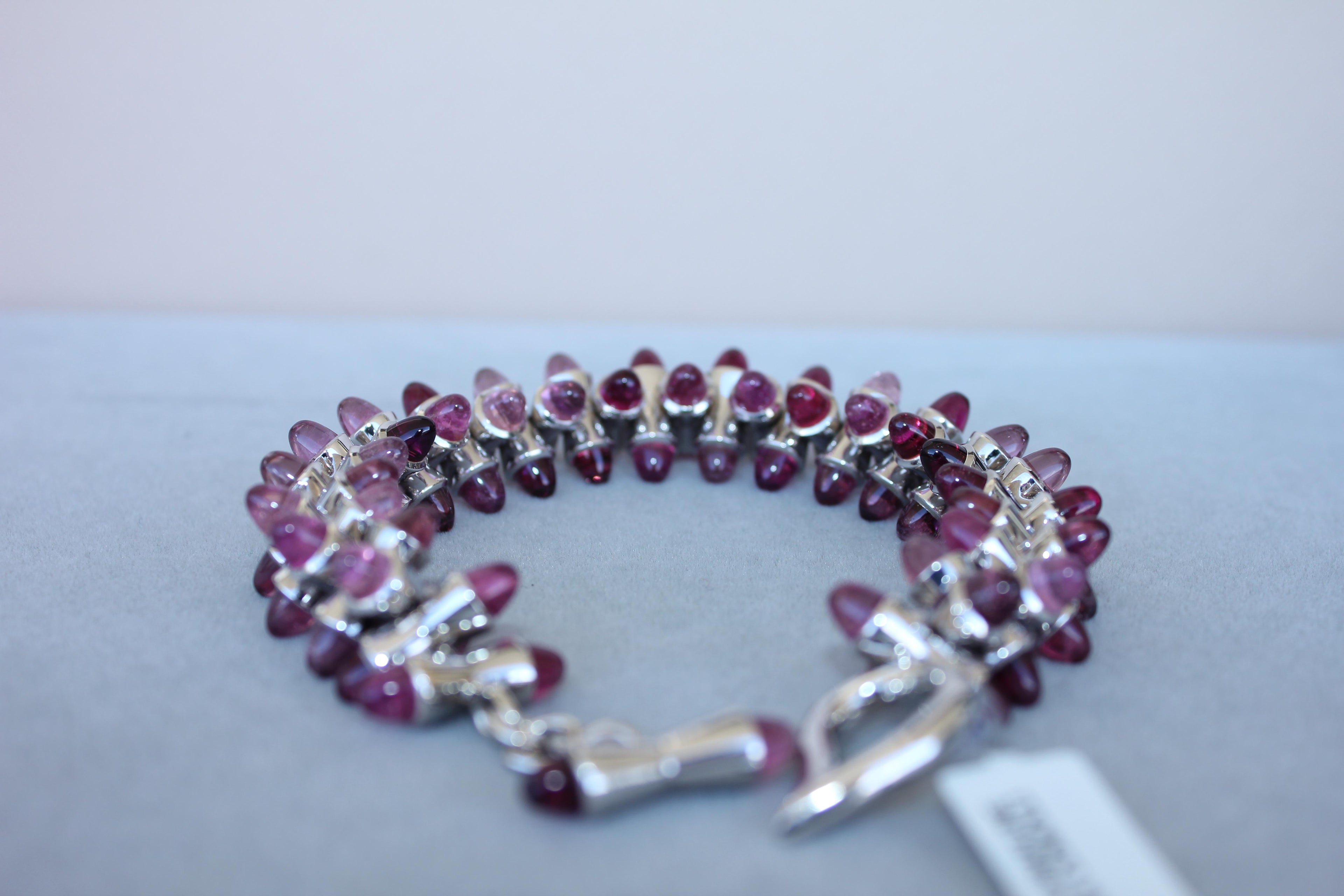 Tamara Commoli Pink Tourmaline Rubellite Mikado 18K White Gold Unique Bracelet