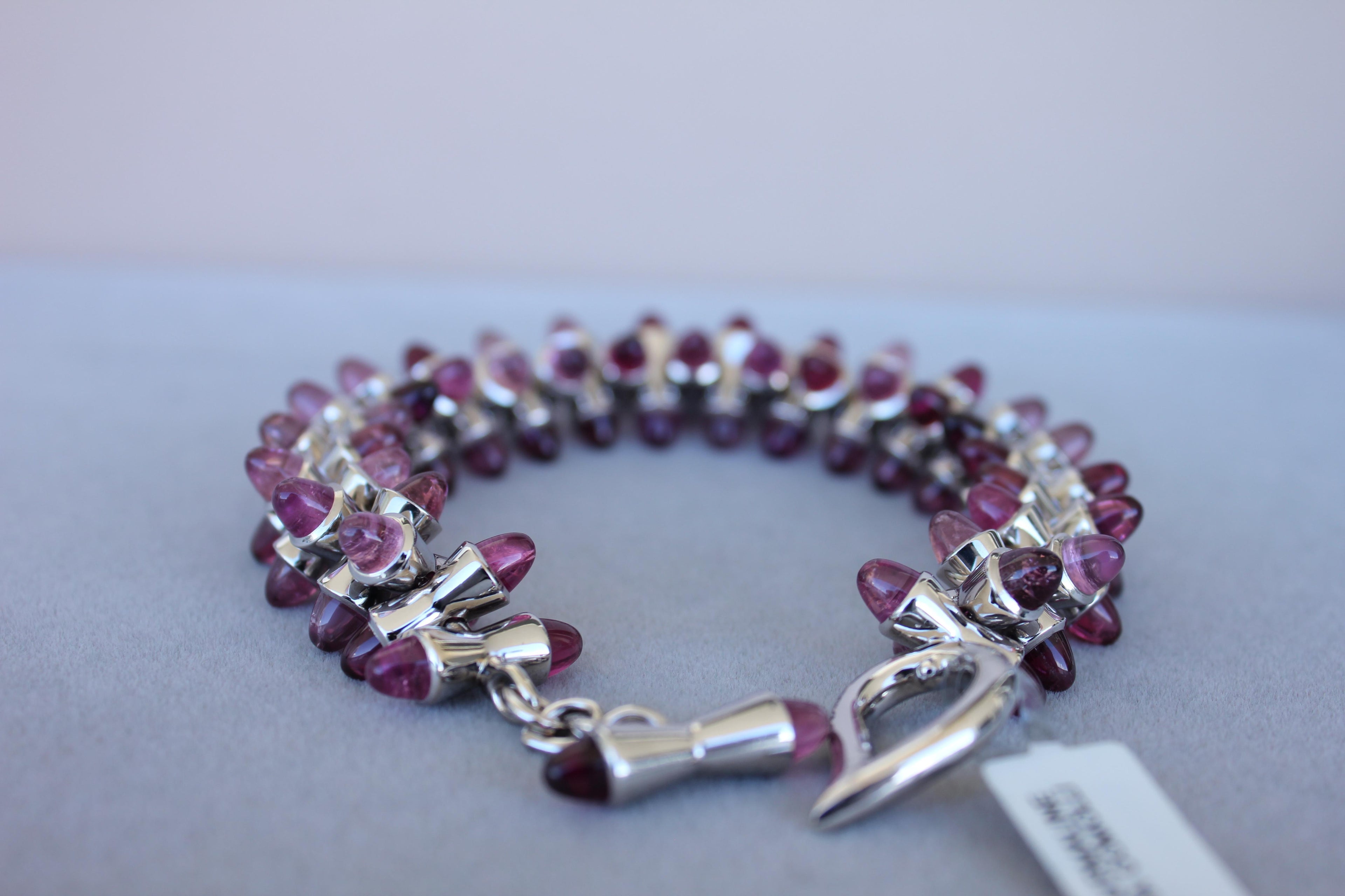 Tamara Commoli Pink Tourmaline Rubellite Mikado 18K White Gold Unique Bracelet