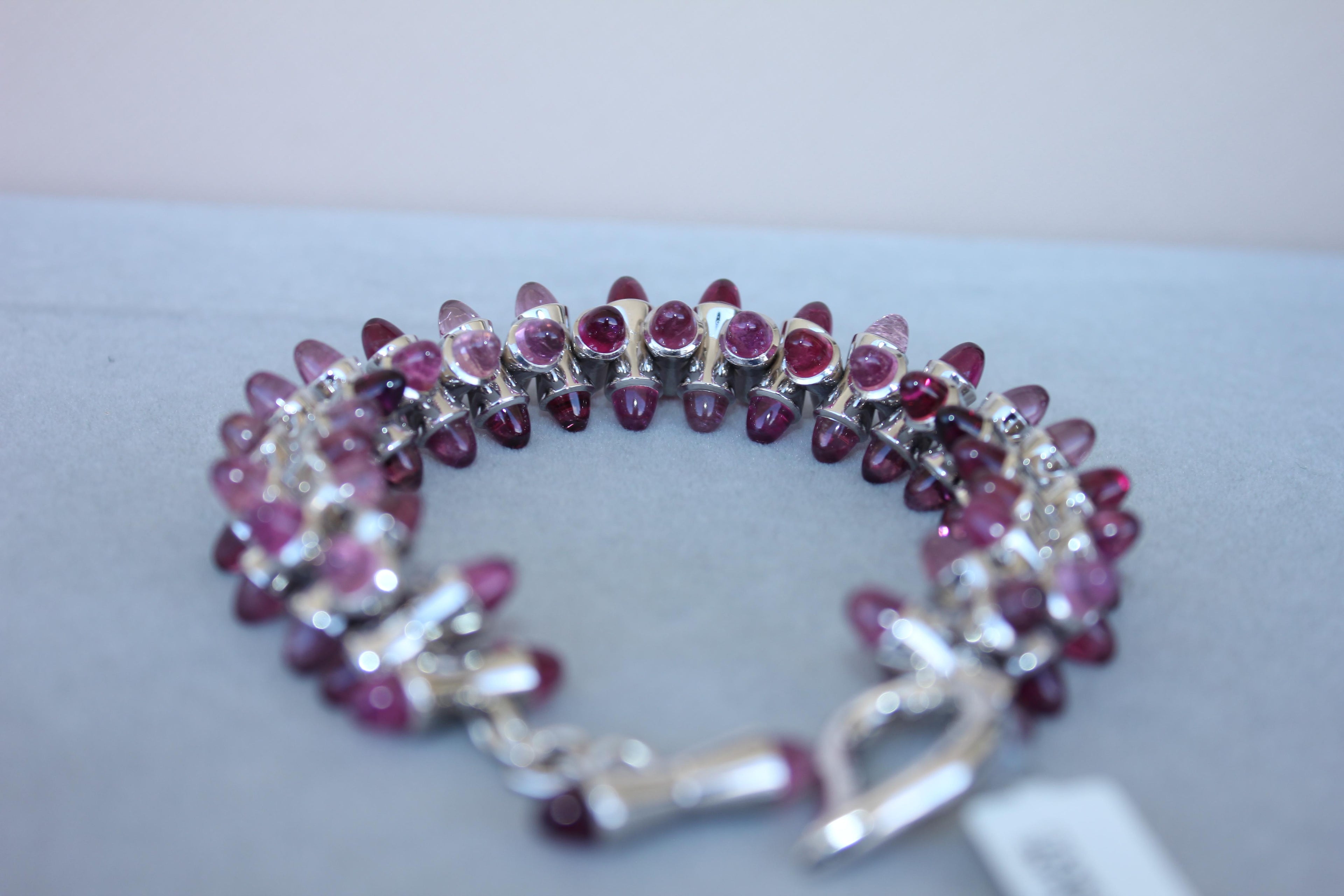 Tamara Commoli Pink Tourmaline Rubellite Mikado 18K White Gold Unique Bracelet