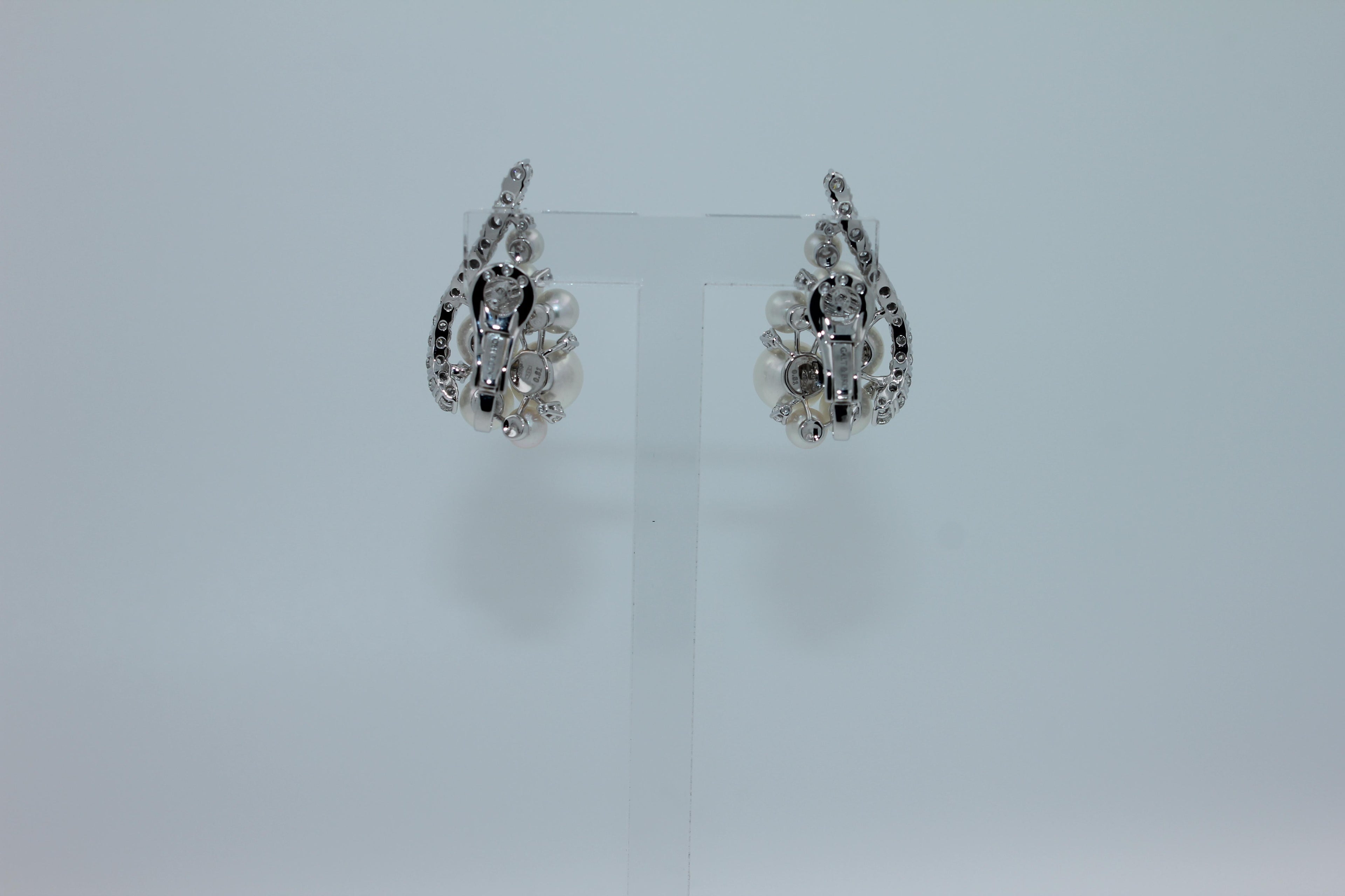 Japanese White Akoya Pearl 18K White Gold Luxury Grapes Crown Diamond Earrings
