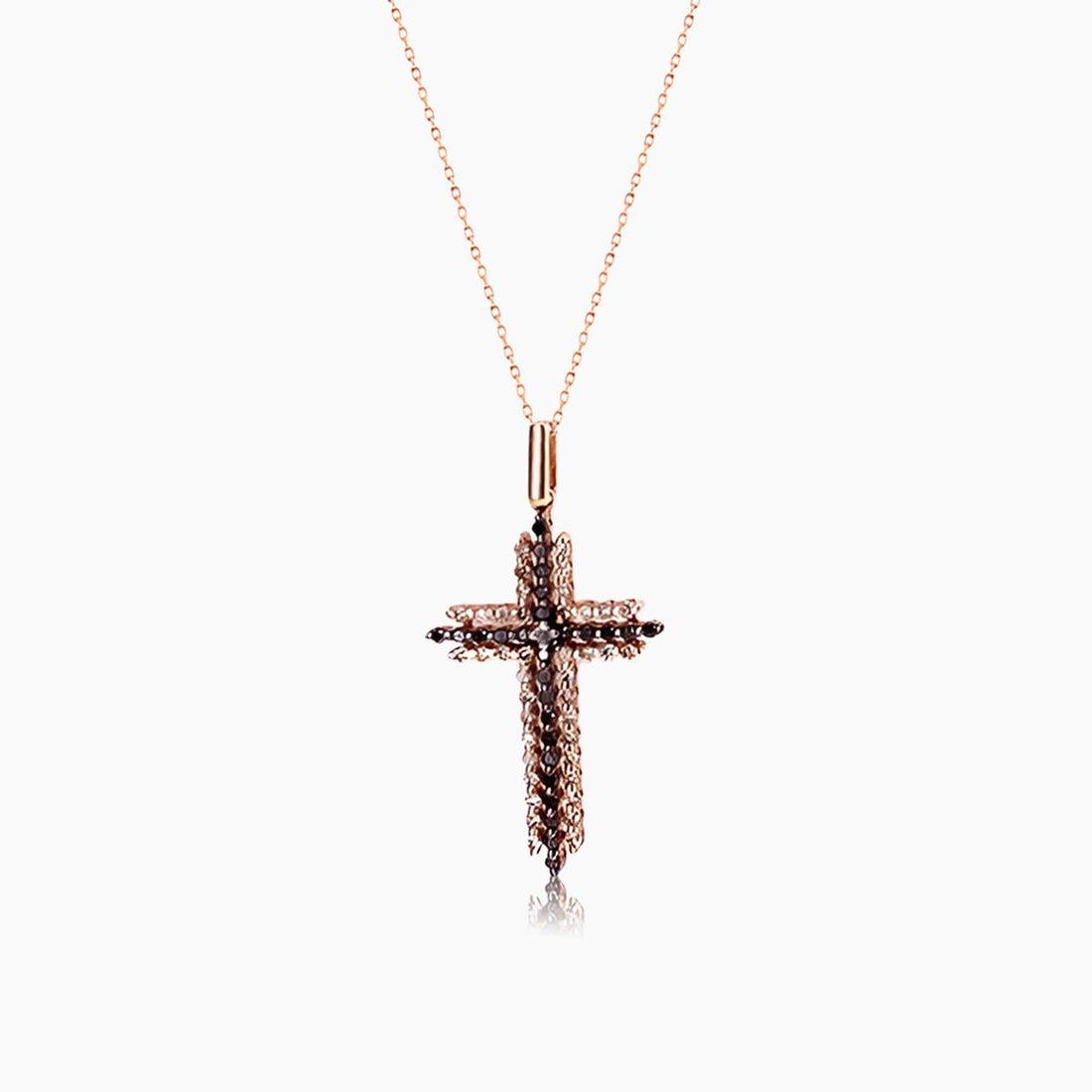 Brown Black & White Diamond 18K Rose Gold Cross Pendant Necklace