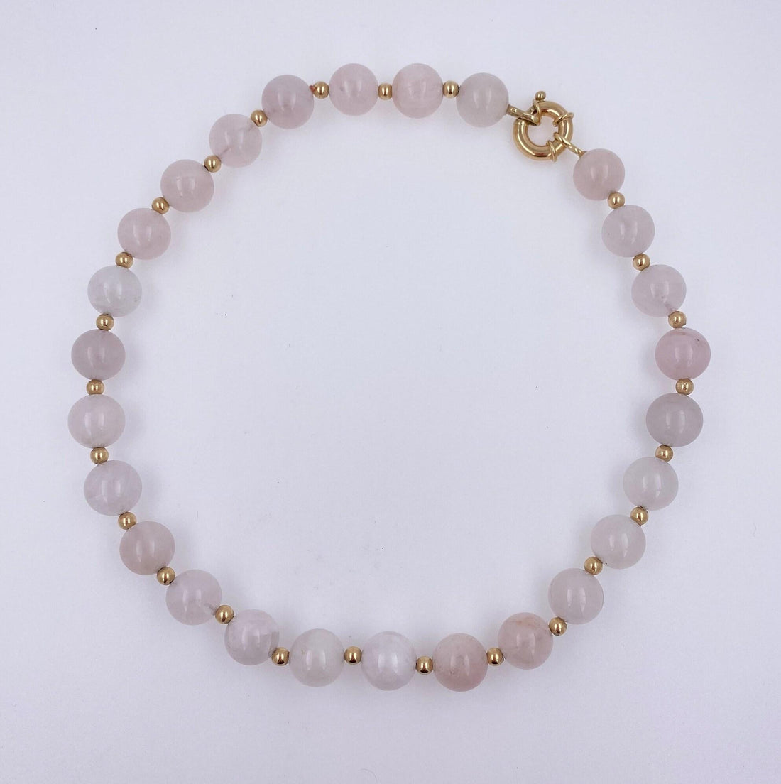 Light Pink Rose Quartz Round Circle Sphere Beads 14 Karat Yellow Gold Bead Short