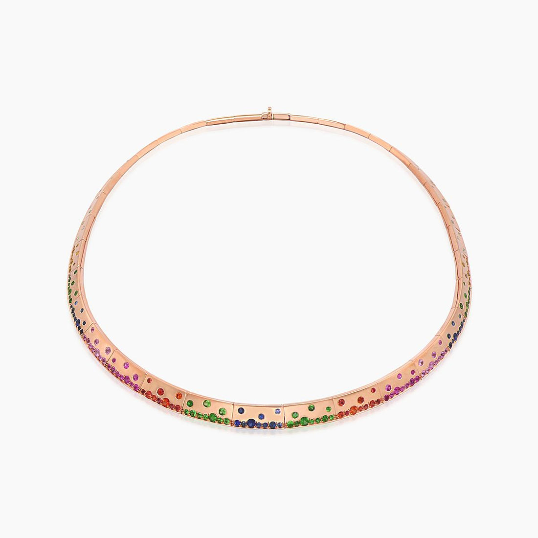 Rainbow Multi-Color Sapphire Green Garnet & Diamond Rose Gold Armor Bib Necklace