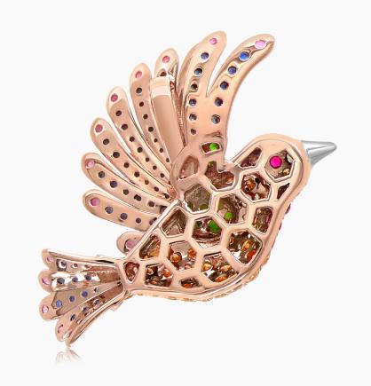 Multicolor Sapphire & Gemstone & Diamond Pave Dove Bird 18K Rose Gold Pendant