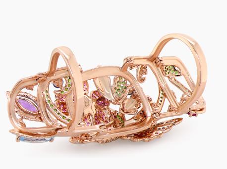 Pink Sapphire & Gemstone & Diamond Pave Hummingbird Flower Rose Gold Animal Ring