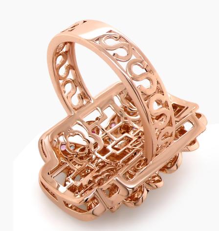 Multicolor Sapphire & Diamond Pave Hummingbird Flower 18K Rose Gold Animal Ring