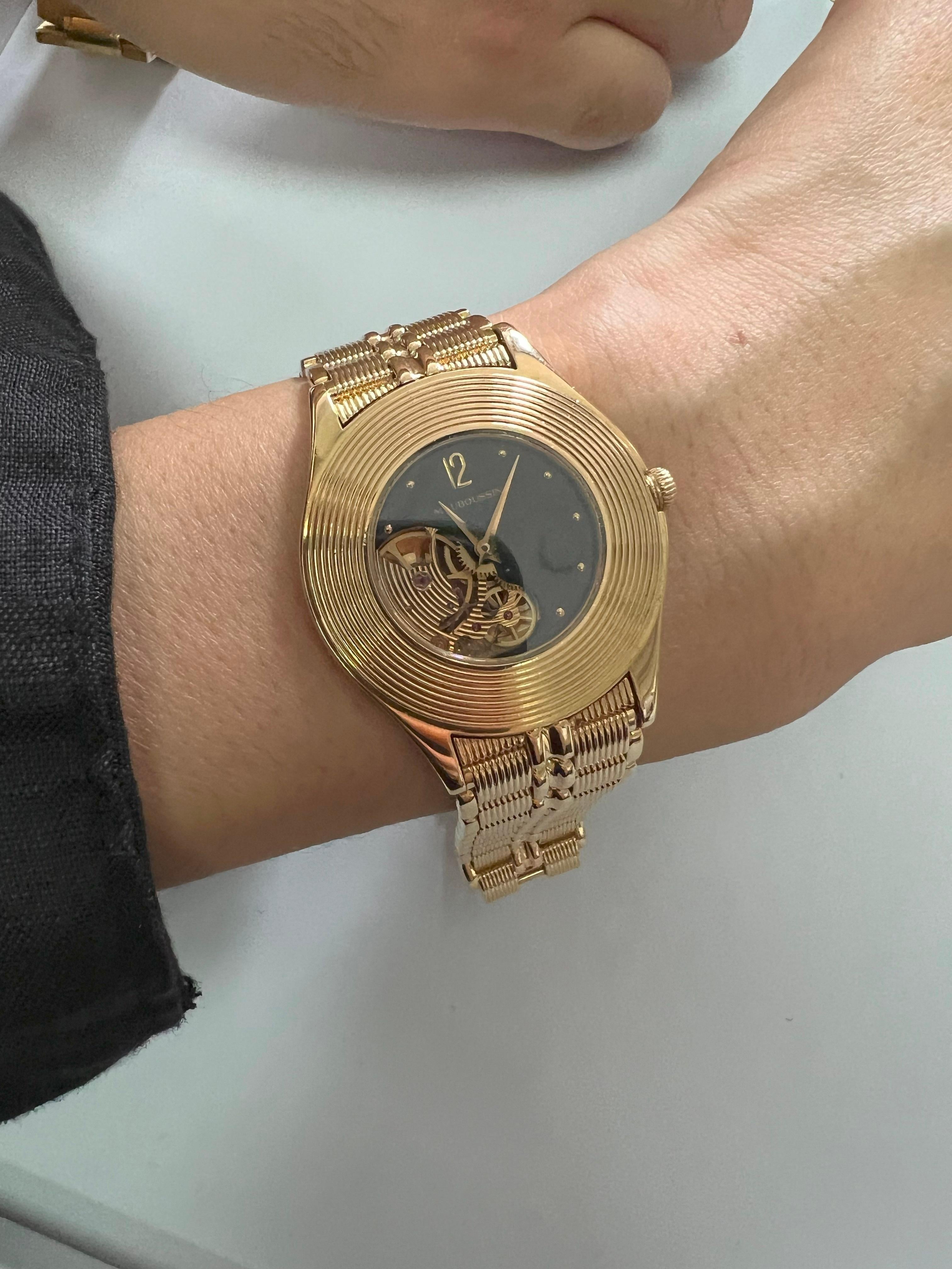 Mauboussin Black Dial 18 Karat Yellow Gold Vintage Watch