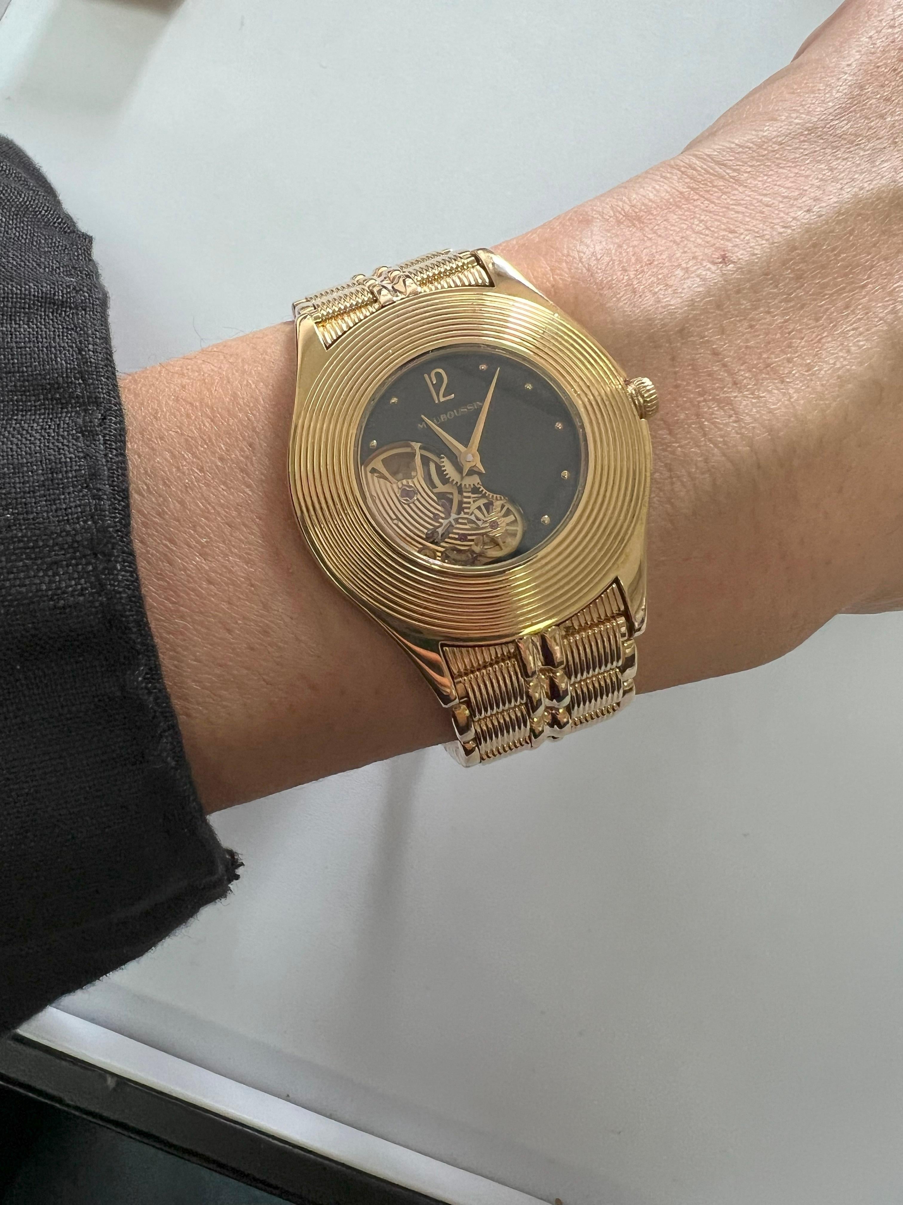 Mauboussin Black Dial 18 Karat Yellow Gold Vintage Watch