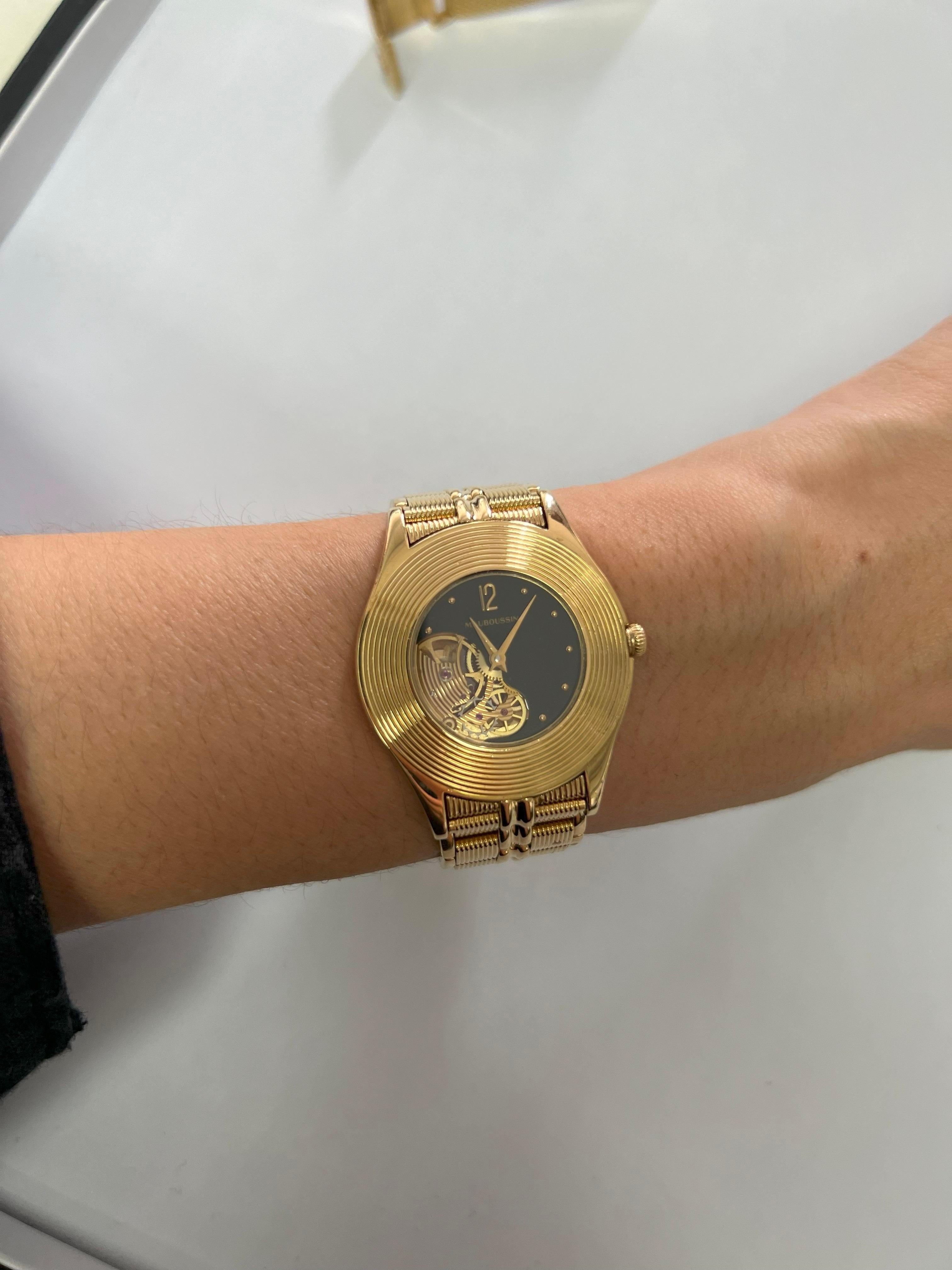 Mauboussin Black Dial 18 Karat Yellow Gold Vintage Watch