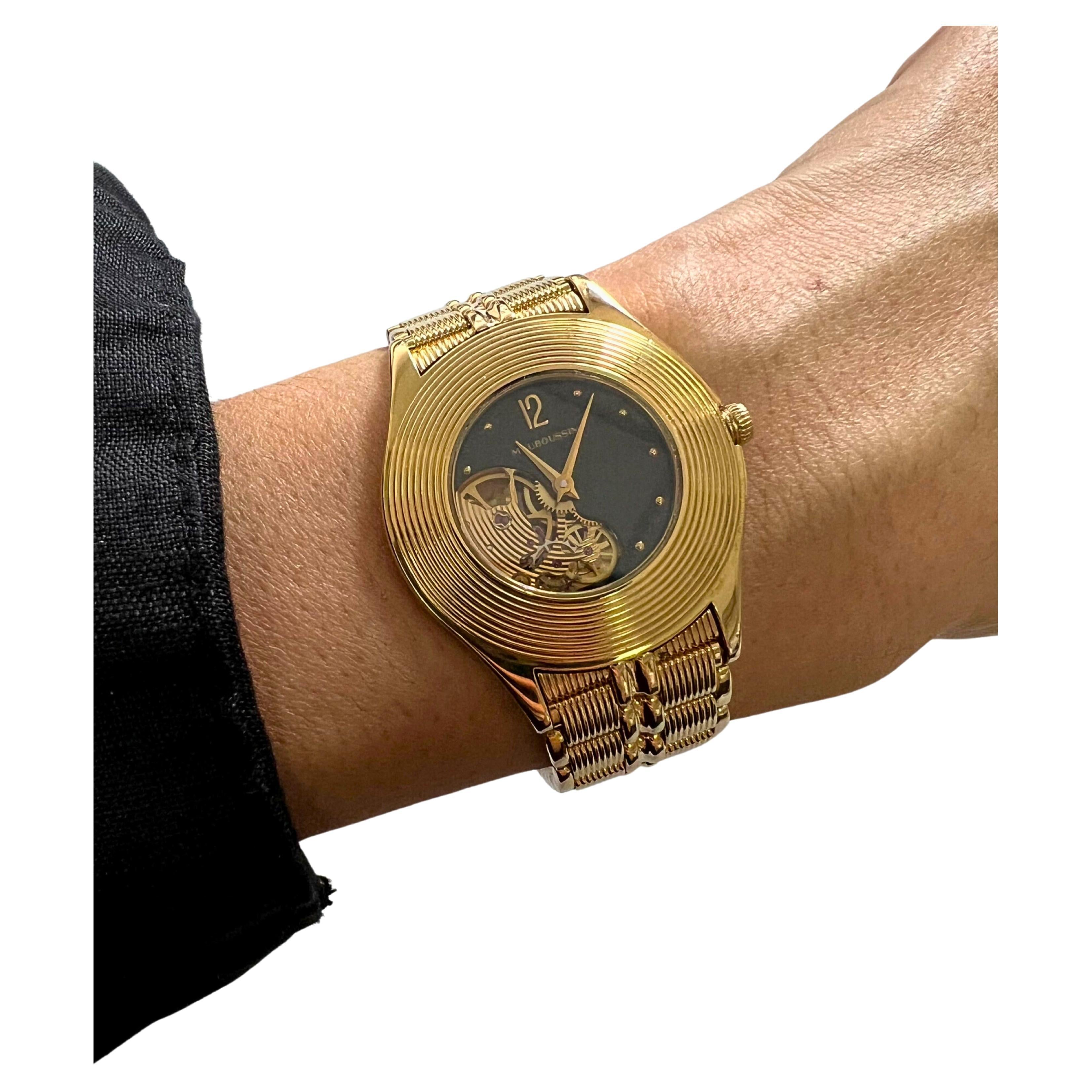 Mauboussin Black Dial 18 Karat Yellow Gold Vintage Watch