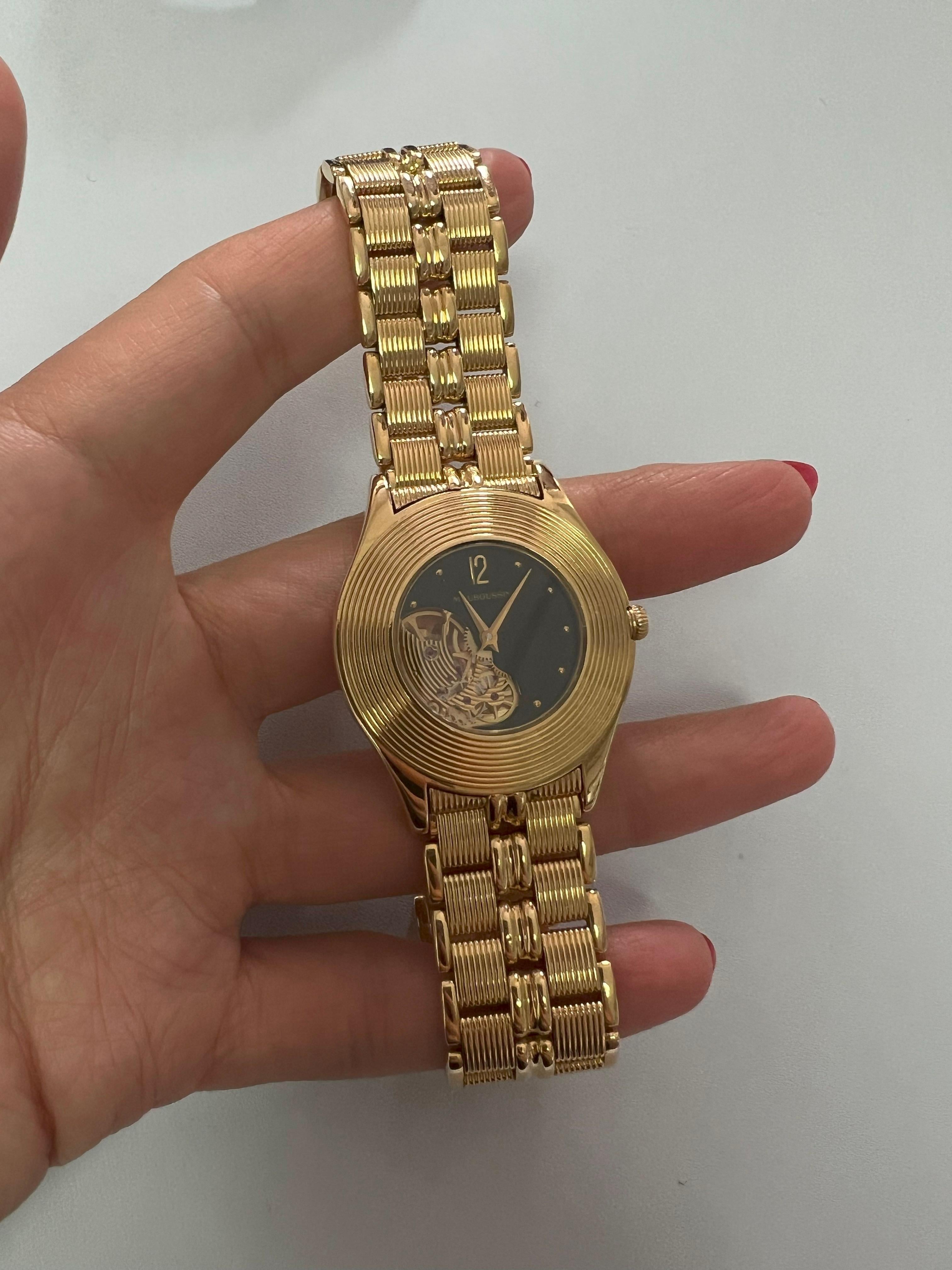 Mauboussin Black Dial 18 Karat Yellow Gold Vintage Watch
