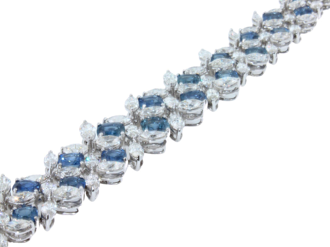 Multi Cushion Shape Blue Sapphire Diamond 18 Karat White Gold Tennis Bracelet