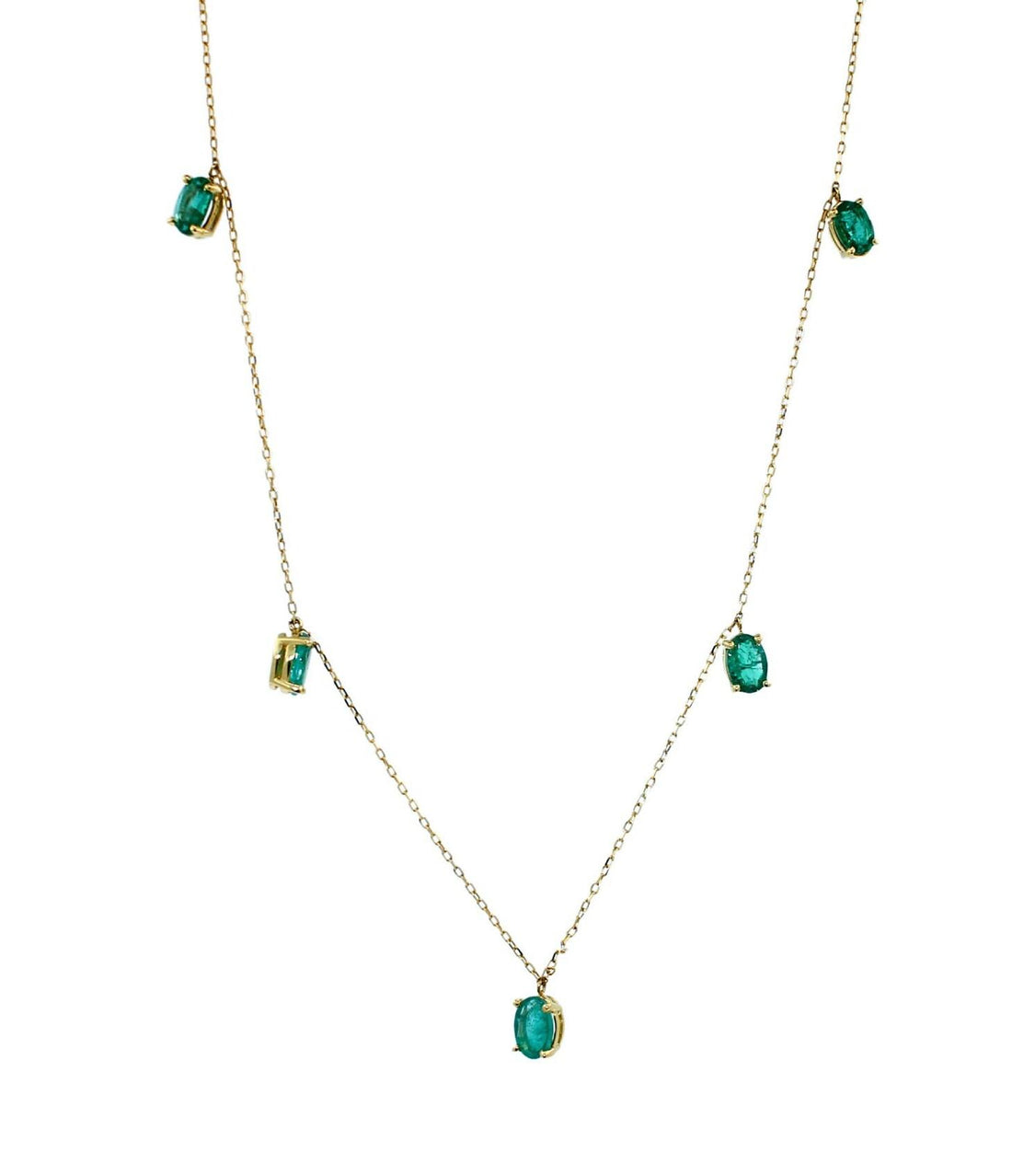 Multi Oval Shape Brilliant Cut Vivid Green Emeralds 14 Karat Yellow Gold Chain L