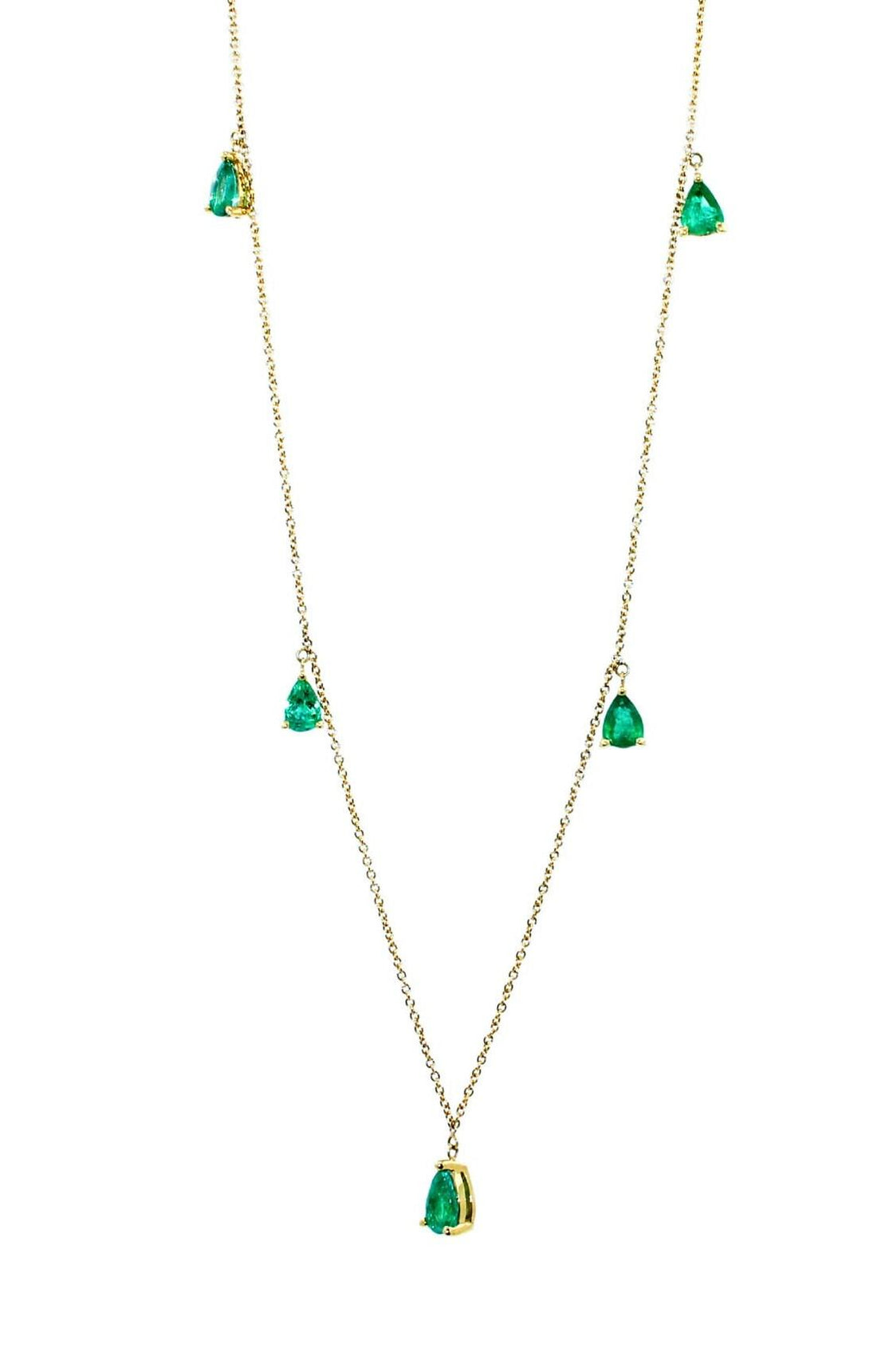 Multi Pear Water Drop Shape Brilliant Cut Vivid Green Emeralds 14 Karat Yellow G