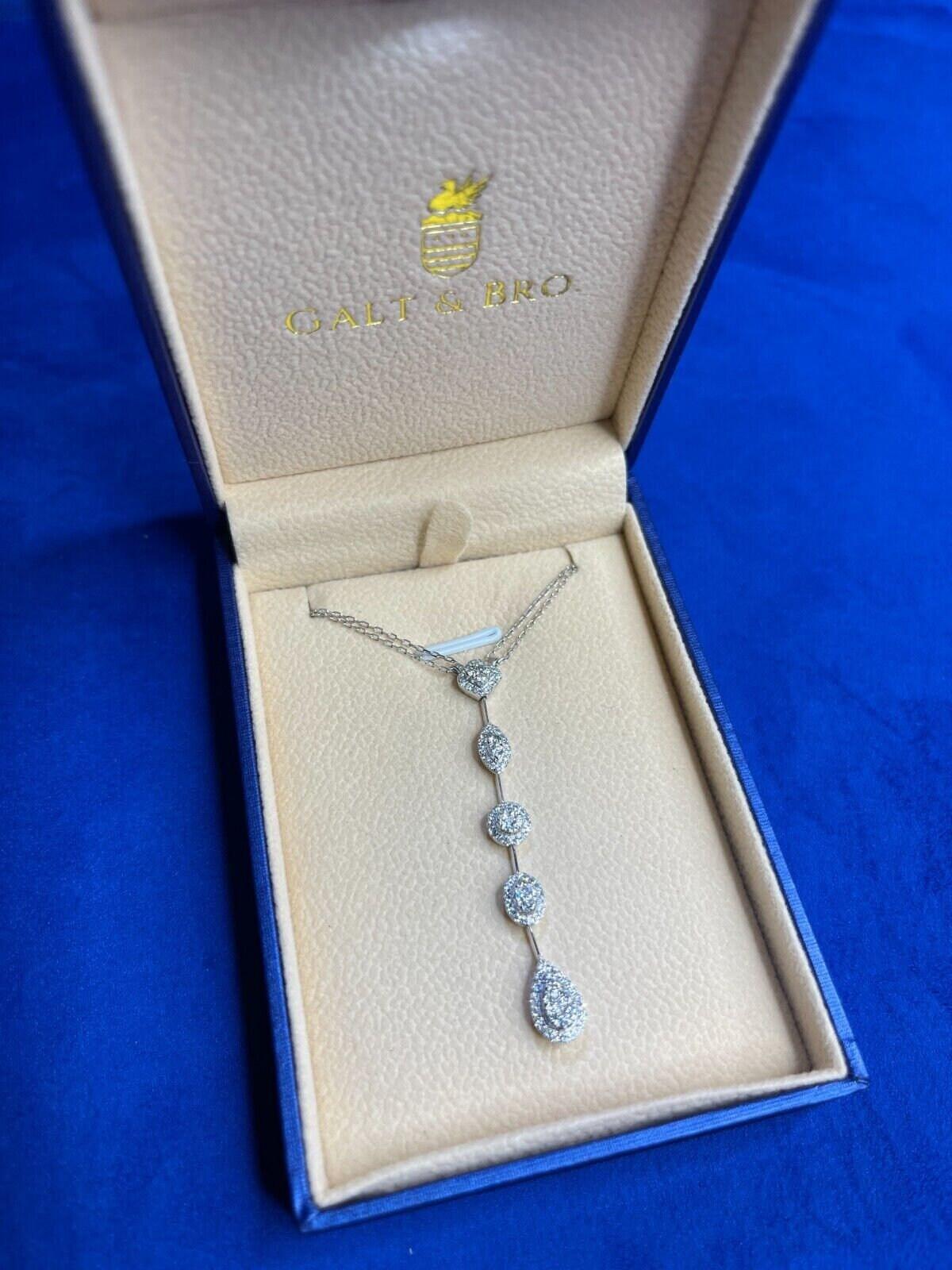 Multi Shape Halo Pave Diamond 18 Karat White Gold Pendant Drop Lariat Necklace