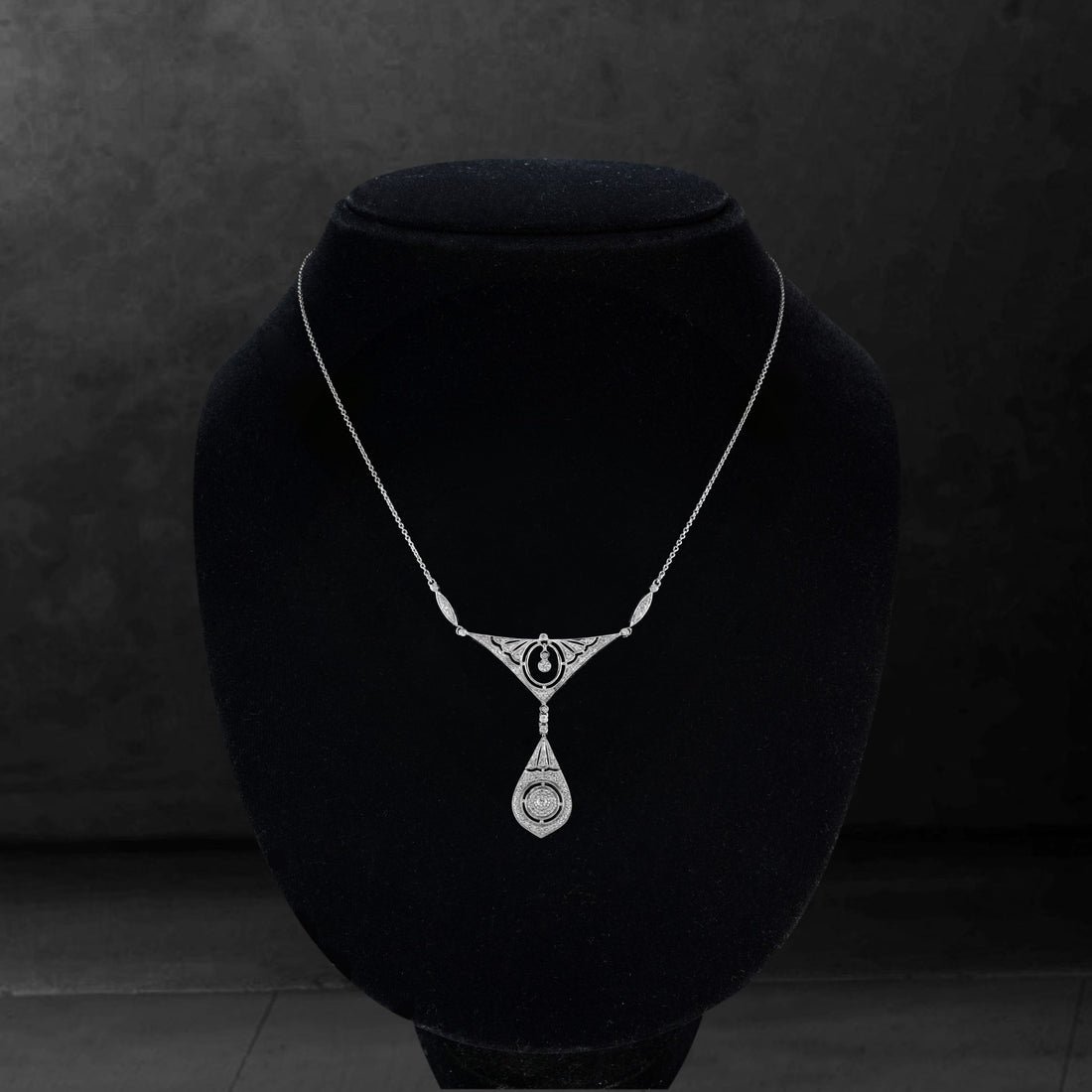 Diamond Vintage Inspired Edwardian Style White Gold Bib Princess Necklace