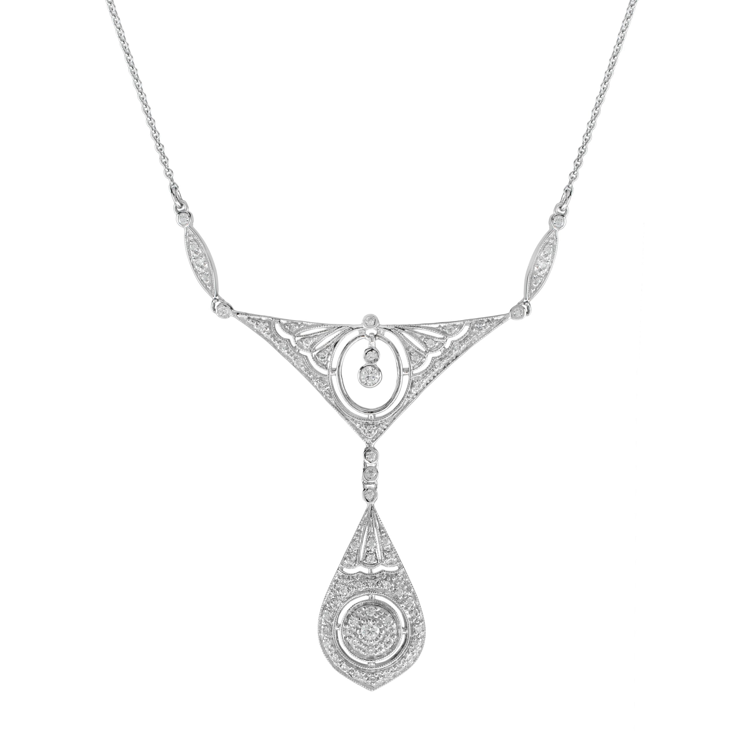 Diamond Vintage Inspired Edwardian Style White Gold Bib Princess Necklace