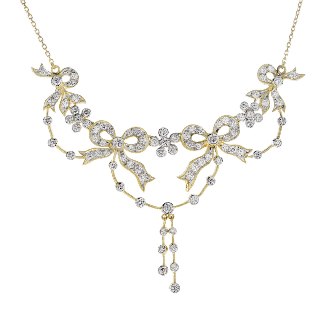 Diamond Vintage Style Ribbon Floral Necklace